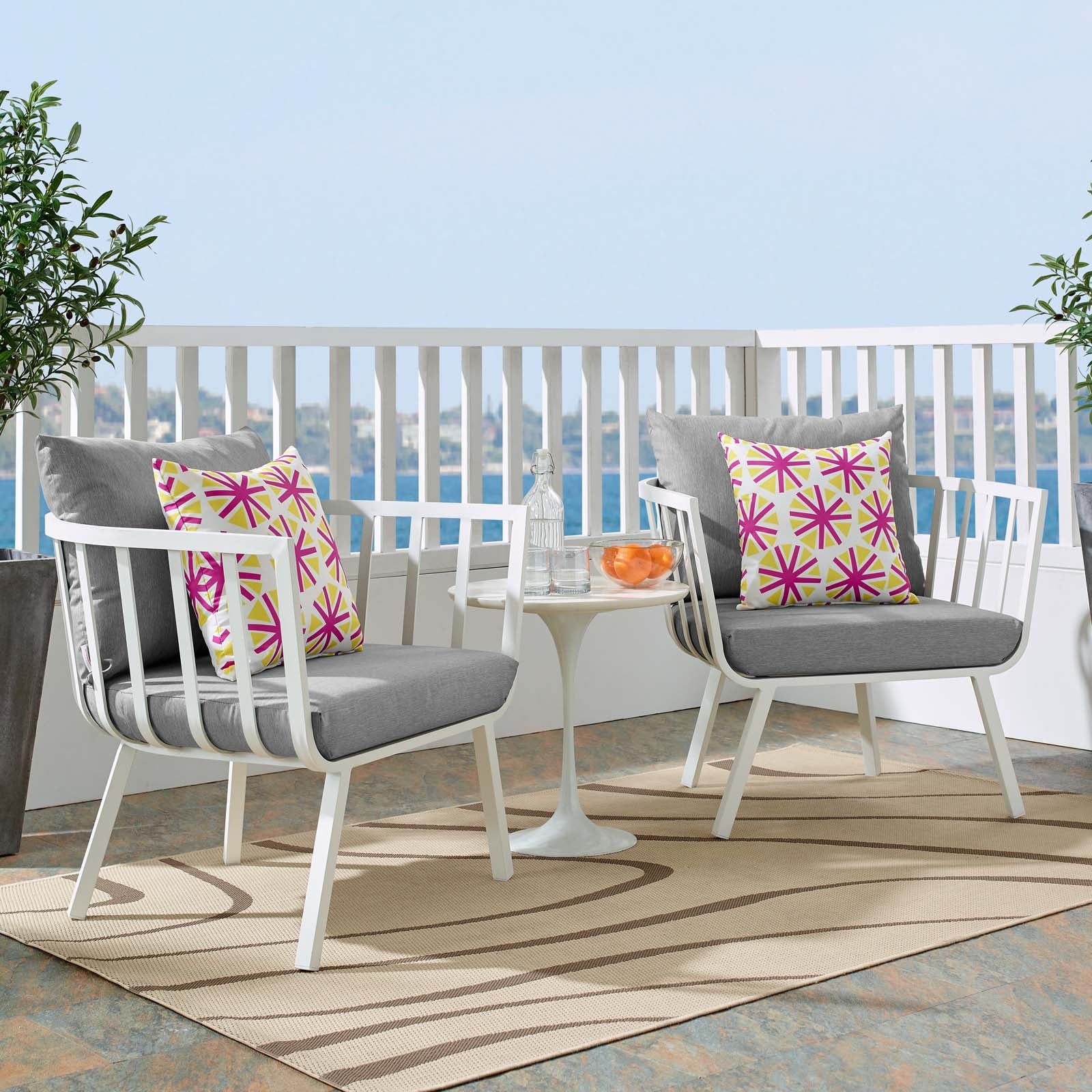 Modway Outdoor Conversation Sets - Riverside Outdoor Patio Aluminum Armchair Set of 2 White Gray