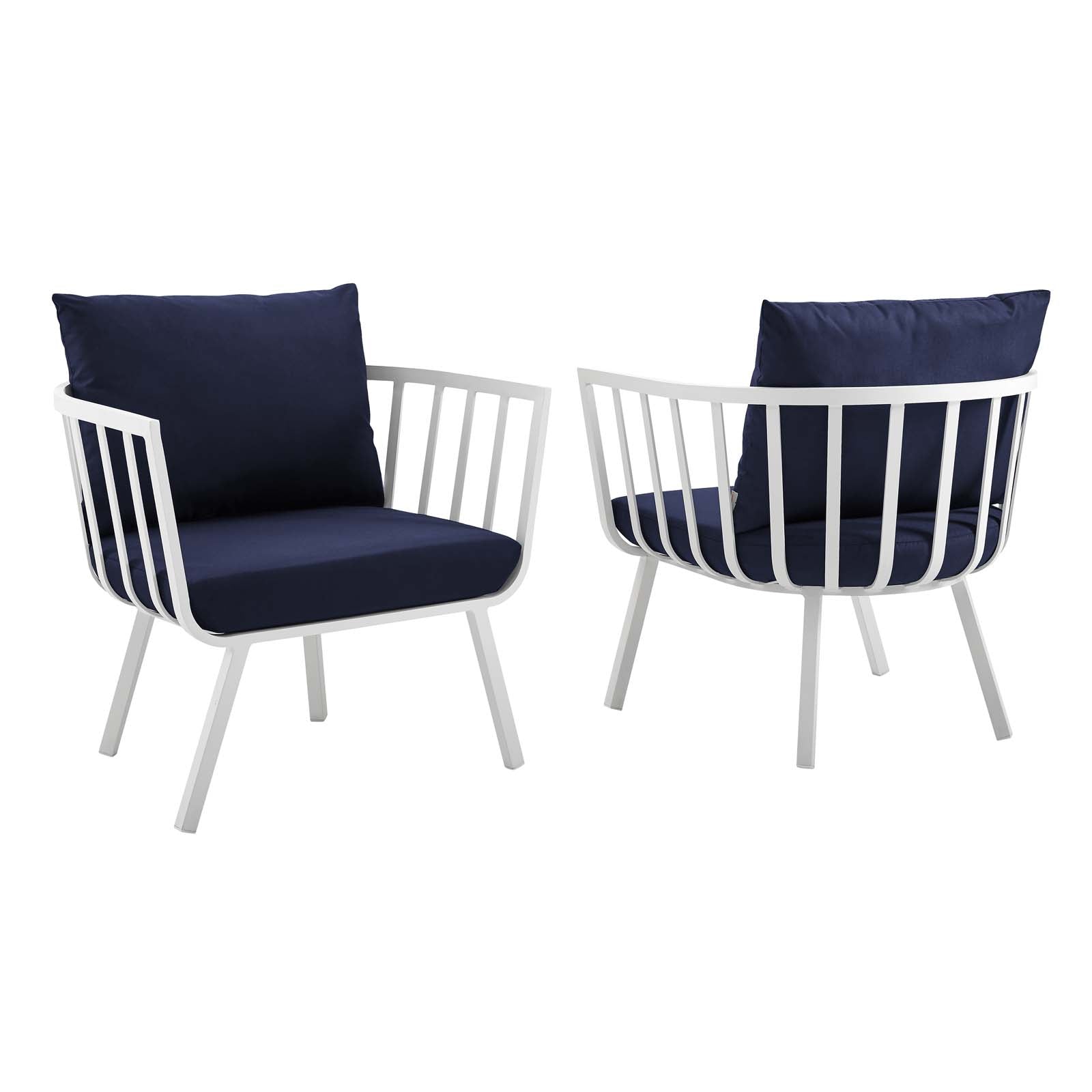 Modway Outdoor Conversation Sets - Riverside Outdoor Patio Aluminum Armchair Set of 2 White Navy