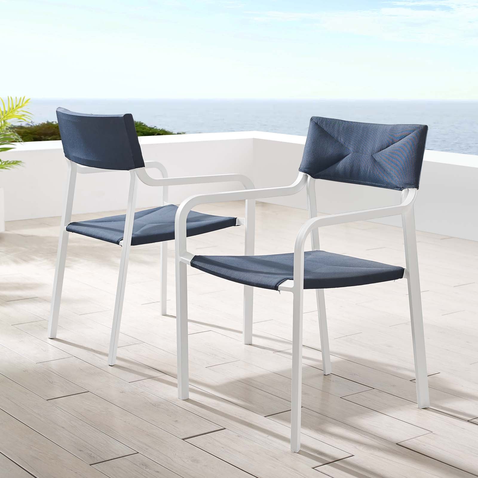 Modway Outdoor Dining Sets - Raleigh Outdoor Patio Aluminum Armchair Set of 2 White Navy