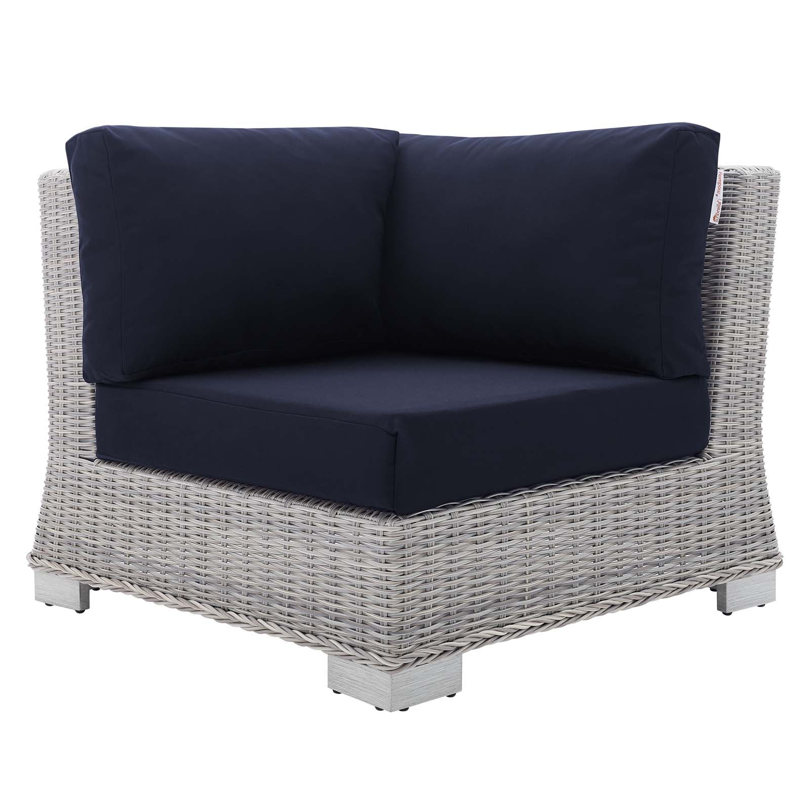 Modway Outdoor Chairs - Conway Sunbrella Outdoor Patio Wicker Rattan Corner Chair Light Gray Navy