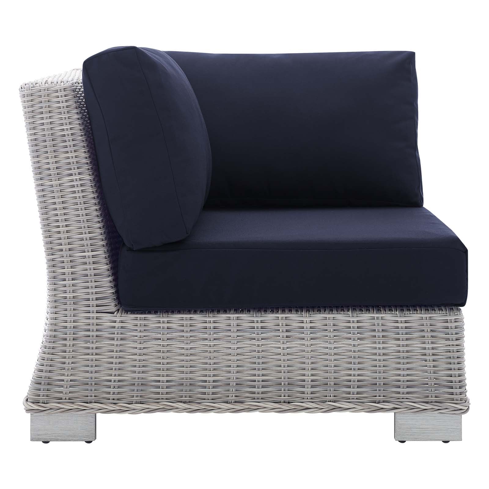 Modway Outdoor Chairs - Conway Sunbrella Outdoor Patio Wicker Rattan Corner Chair Light Gray Navy