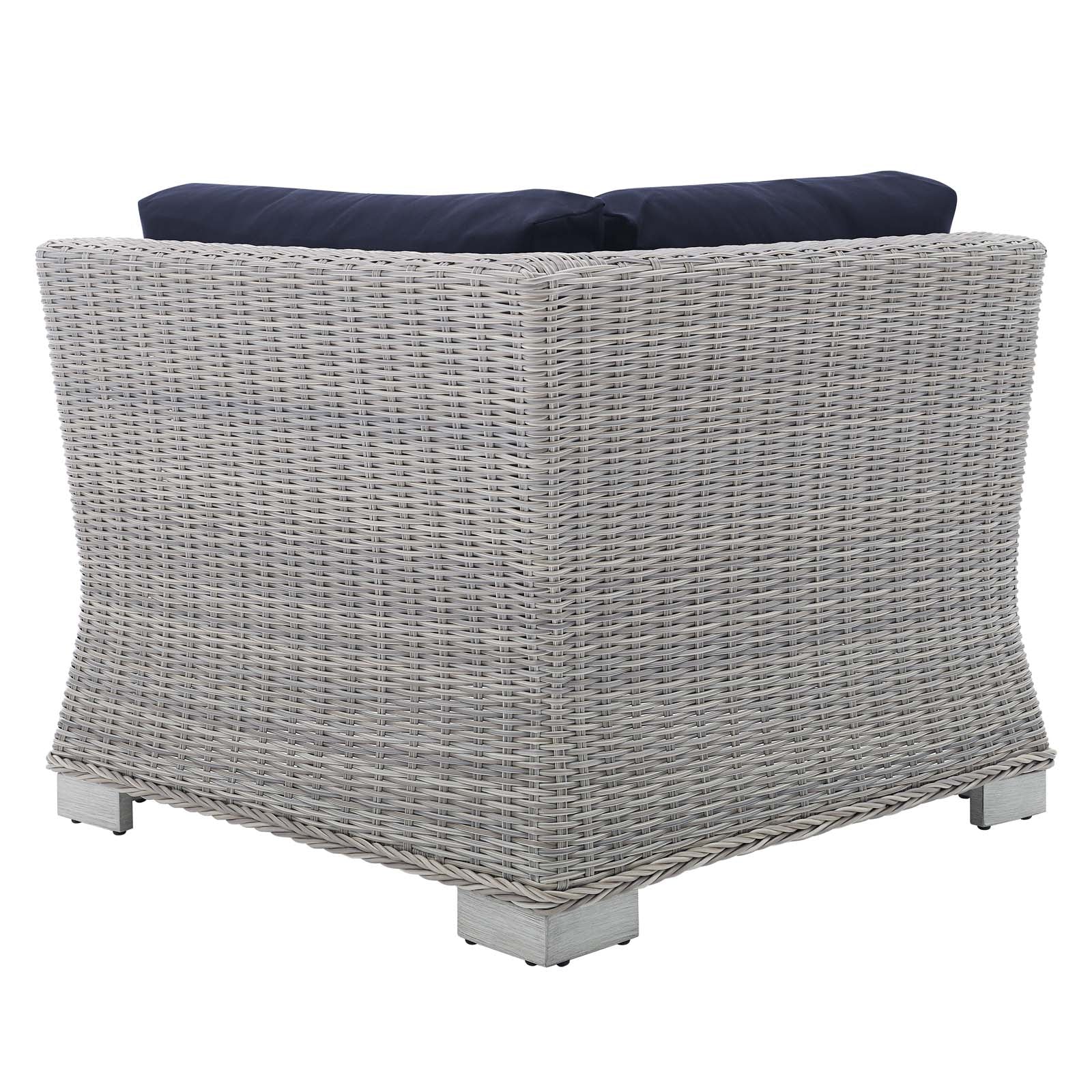 Modway Outdoor Chairs - Conway Sunbrella Outdoor Patio Wicker Rattan Corner Chair Light Gray Navy