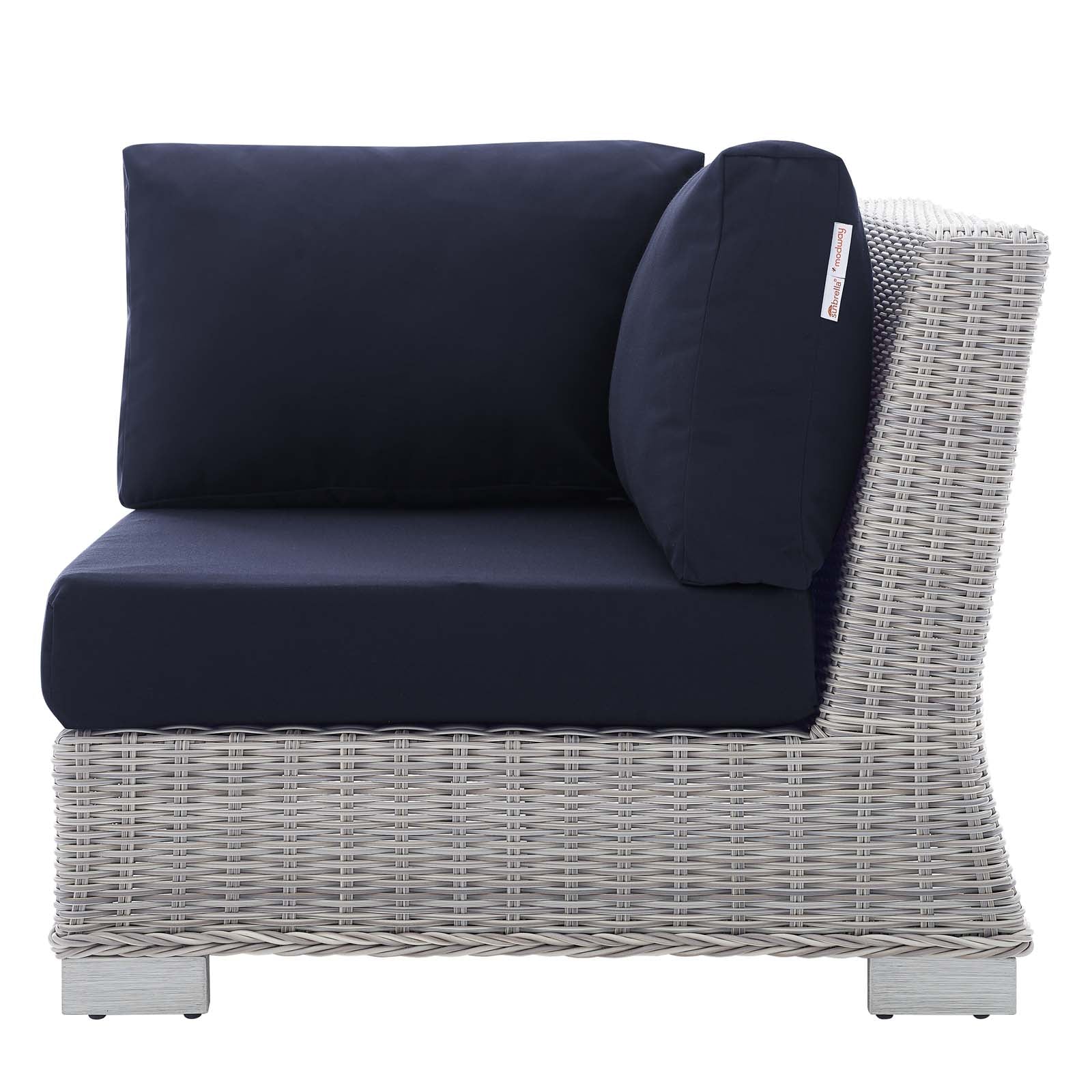 Modway Outdoor Chairs - Conway Sunbrella Outdoor Patio Wicker Rattan Corner Chair Light Gray Navy