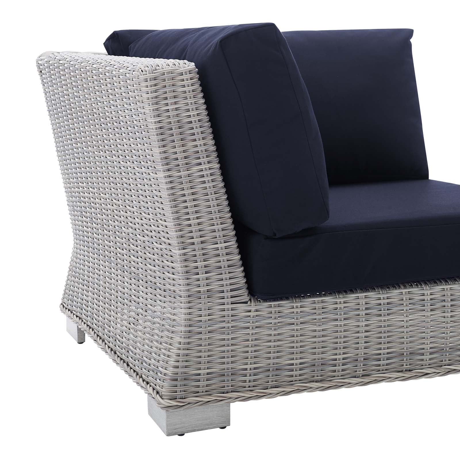 Modway Outdoor Chairs - Conway Sunbrella Outdoor Patio Wicker Rattan Corner Chair Light Gray Navy