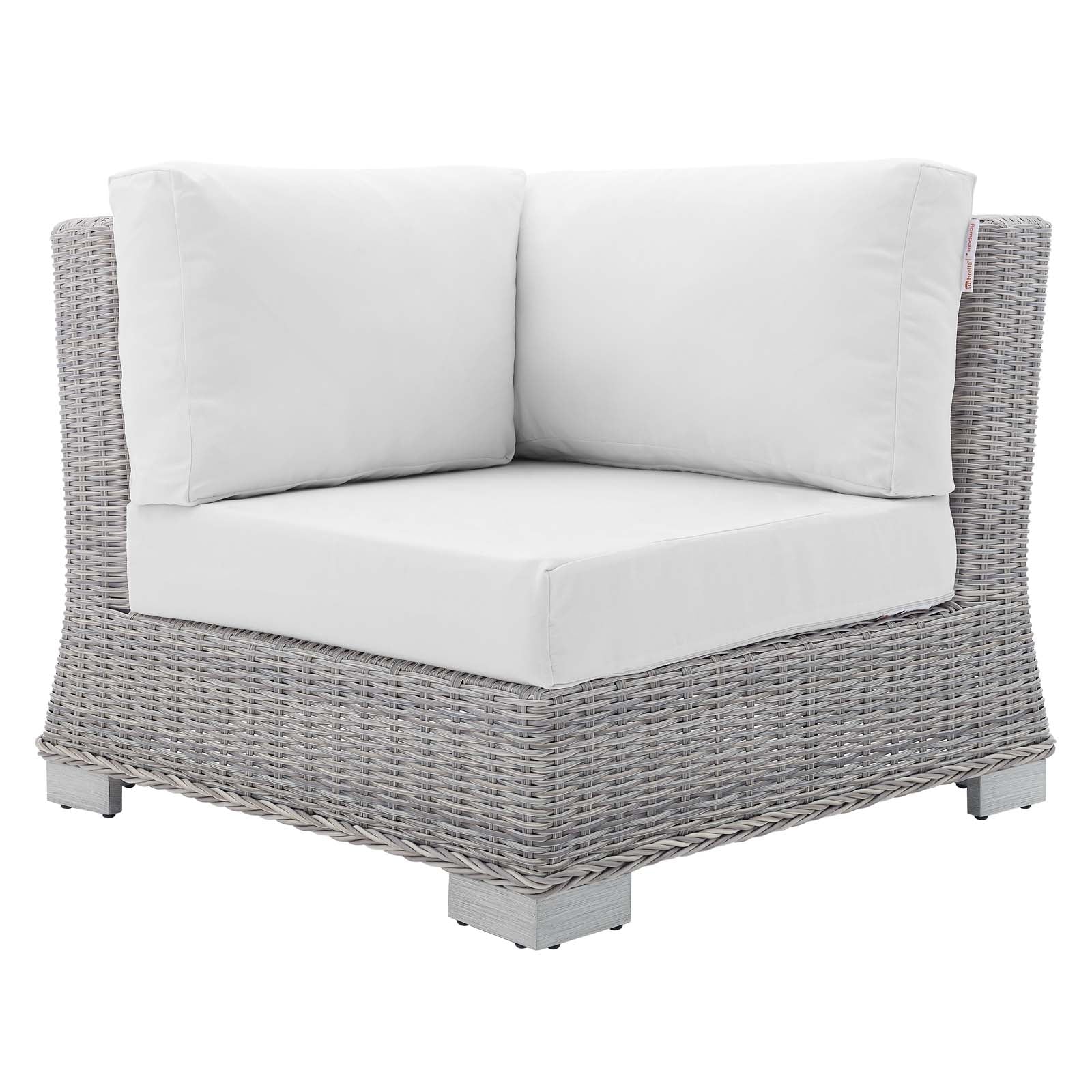 Modway Outdoor Chairs - Conway Sunbrella Outdoor Patio Wicker Rattan Corner Chair Light Gray White