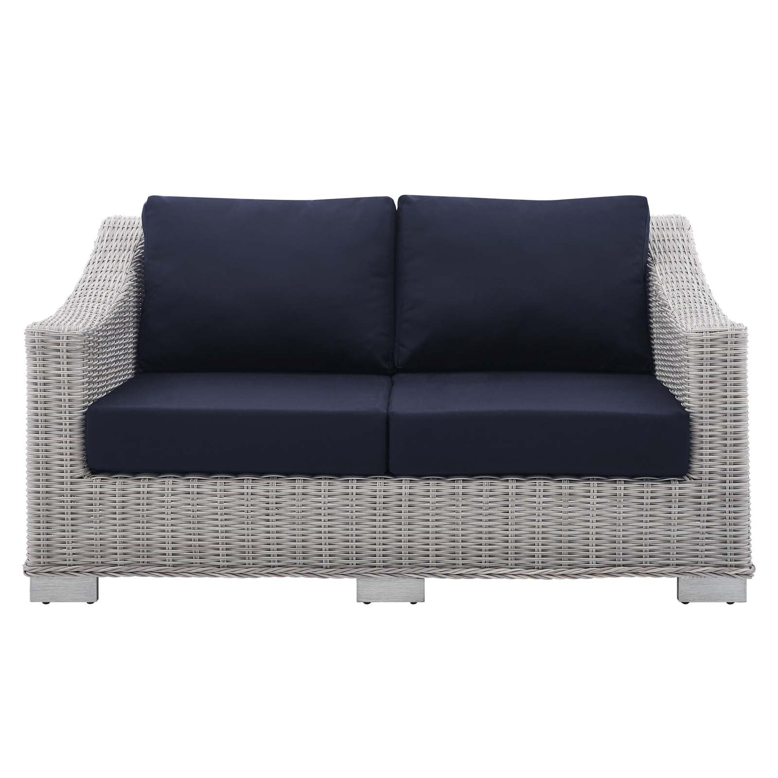 Modway Outdoor Sofas - Conway Sunbrella Outdoor Patio Wicker Rattan Loveseat Light Gray Navy