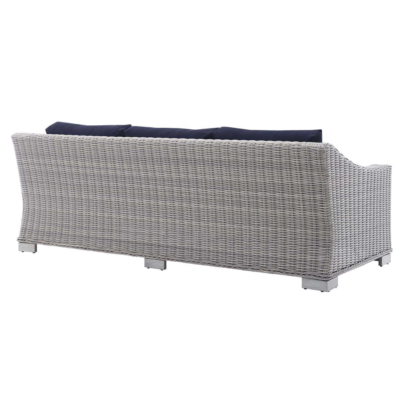 Modway Outdoor Sofas - Conway Sunbrella Outdoor Patio Wicker Rattan Sofa Light Gray Navy