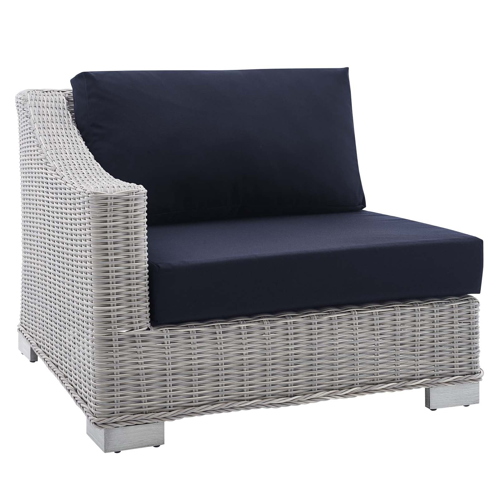 Modway Outdoor Chairs - Conway Sunbrella Outdoor Patio Wicker Rattan Left-Arm Chair Light Gray Navy