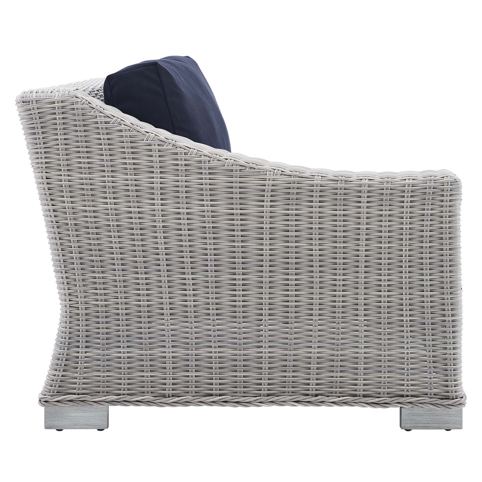 Modway Outdoor Chairs - Conway Sunbrella Outdoor Patio Wicker Rattan Left-Arm Chair Light Gray Navy