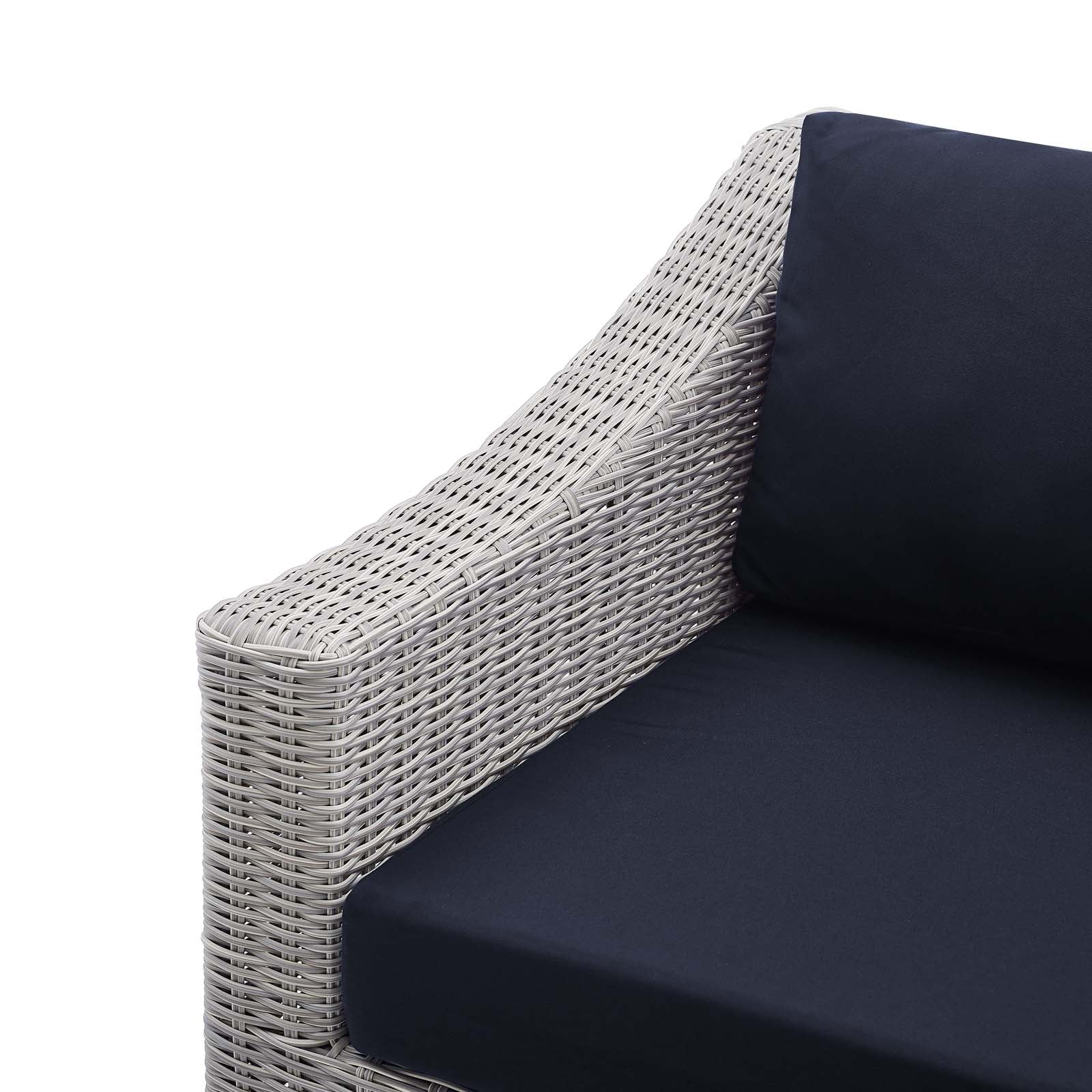 Modway Outdoor Chairs - Conway Sunbrella Outdoor Patio Wicker Rattan Left-Arm Chair Light Gray Navy