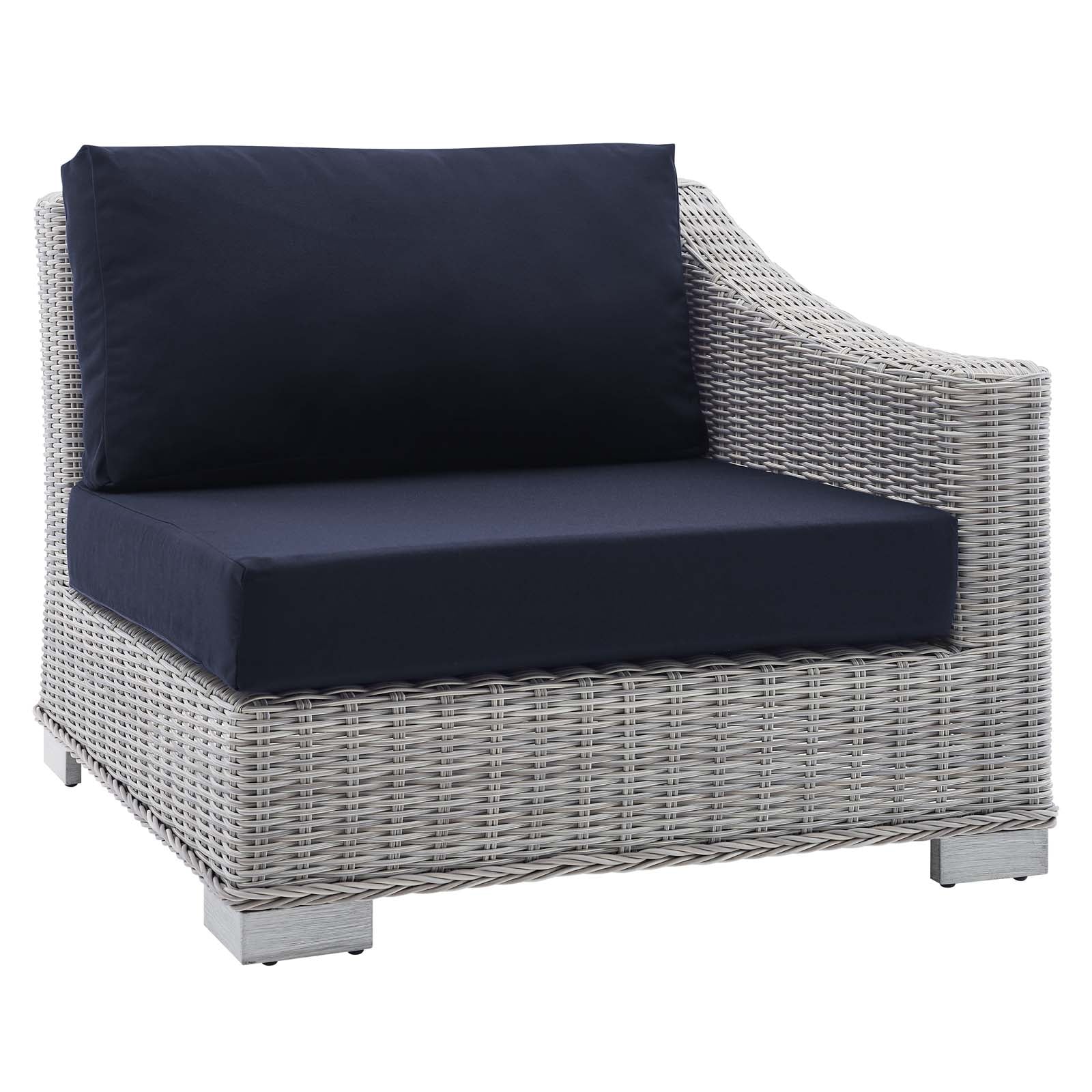 Modway Outdoor Chairs - Conway Sunbrella Outdoor Patio Wicker Rattan Right-Arm Chair Light Gray Navy