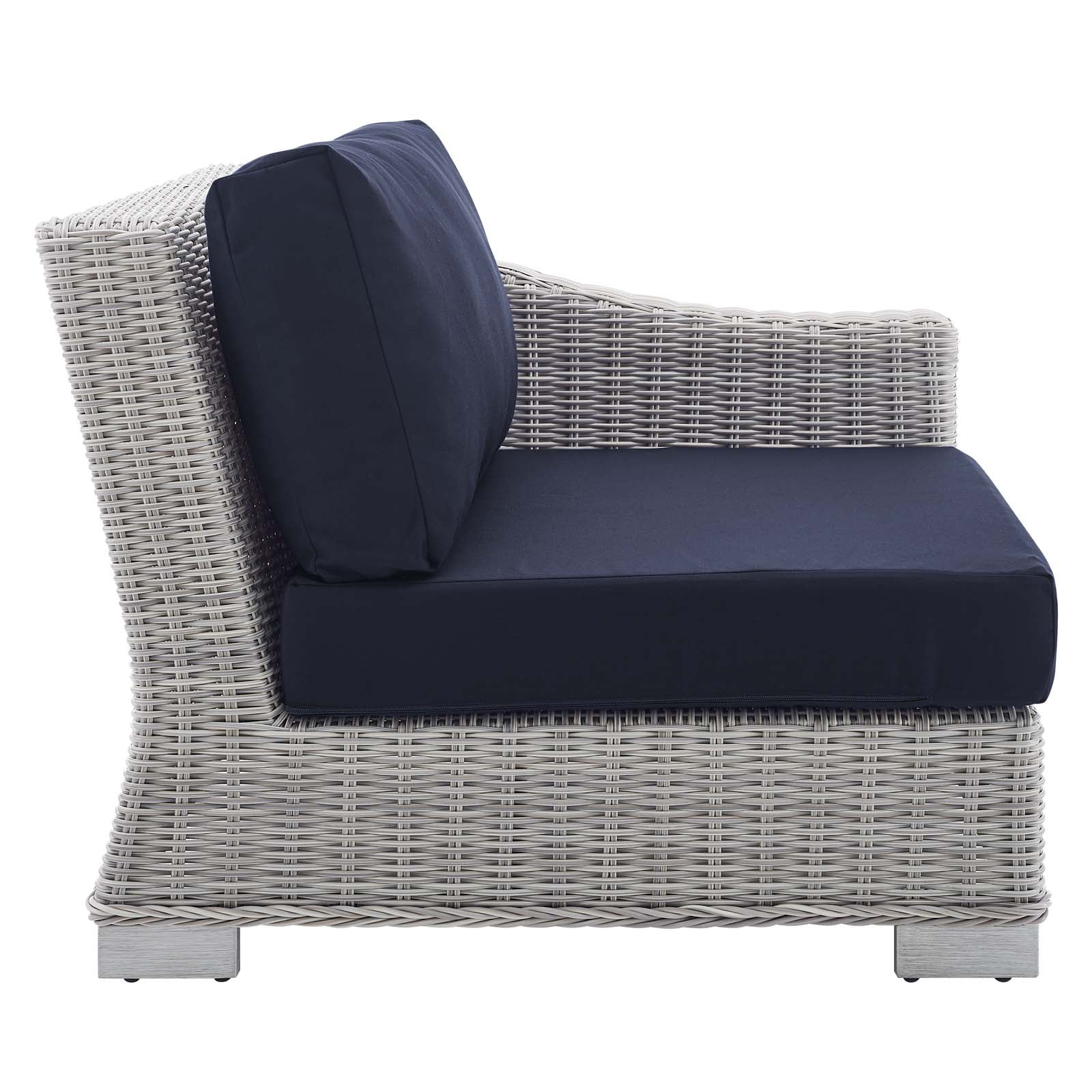 Modway Outdoor Chairs - Conway Sunbrella Outdoor Patio Wicker Rattan Right-Arm Chair Light Gray Navy