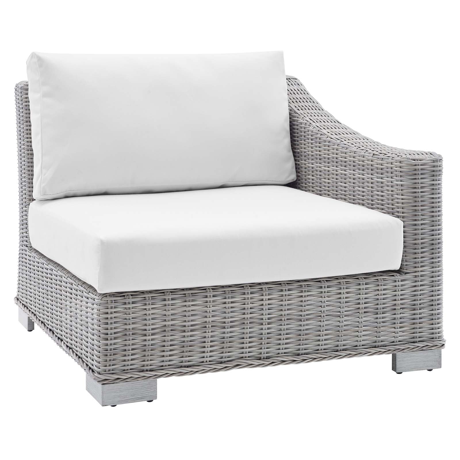 Modway Outdoor Chairs - Conway Sunbrella Outdoor Patio Wicker Rattan Right-Arm Chair Light Gray White