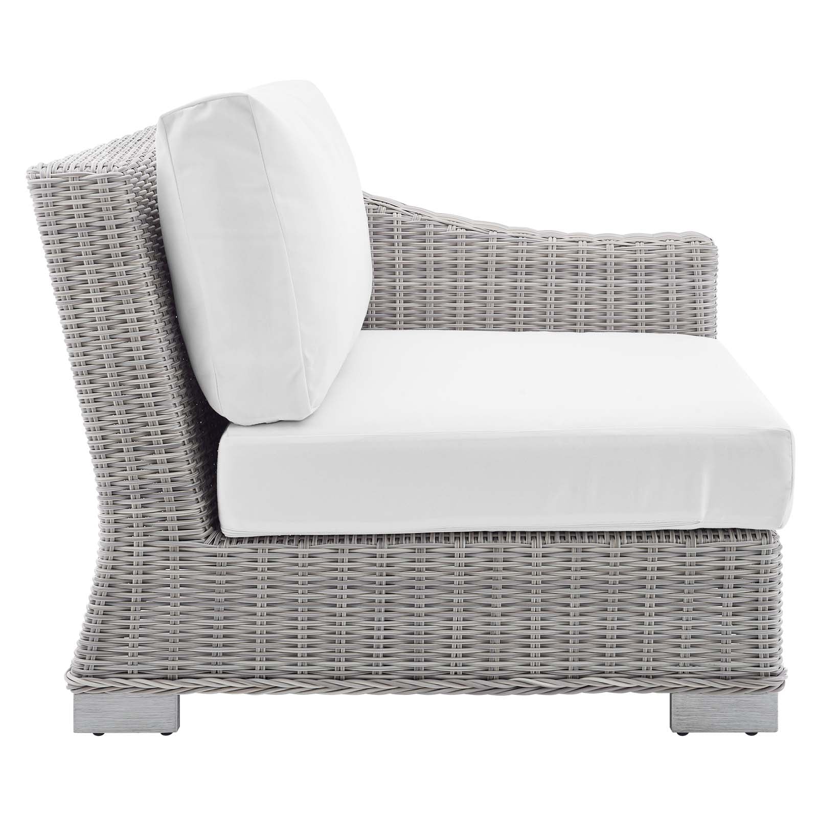 Modway Outdoor Chairs - Conway Sunbrella Outdoor Patio Wicker Rattan Right-Arm Chair Light Gray White