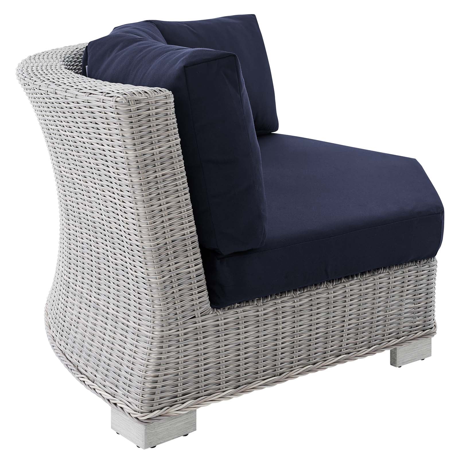 Modway Outdoor Chairs - Conway Sunbrella Outdoor Patio Wicker Rattan Round Corner Chair Light Gray Navy