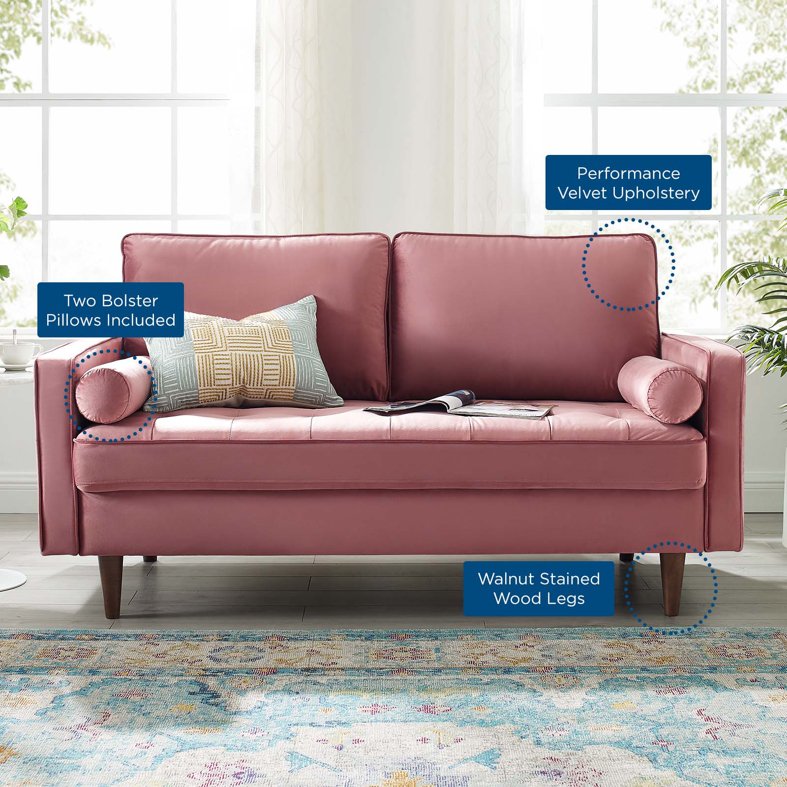 Modway Loveseats - Valour Performance Velvet Loveseat Dusty Rose