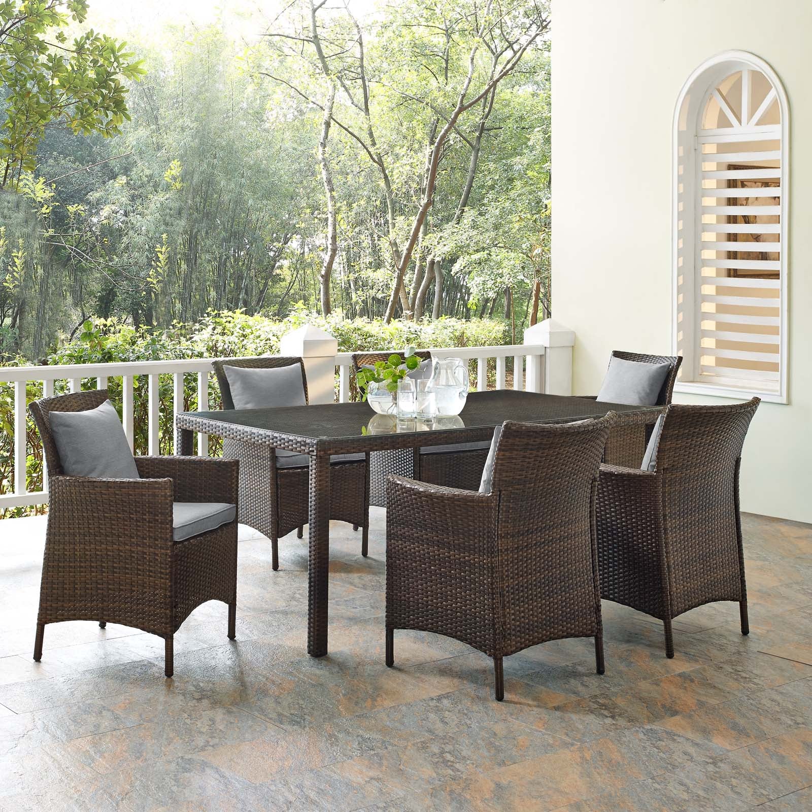 Modway Outdoor Dining Sets - Conduit 7 Piece Outdoor Patio Wicker Rattan Dining Set Brown Gray