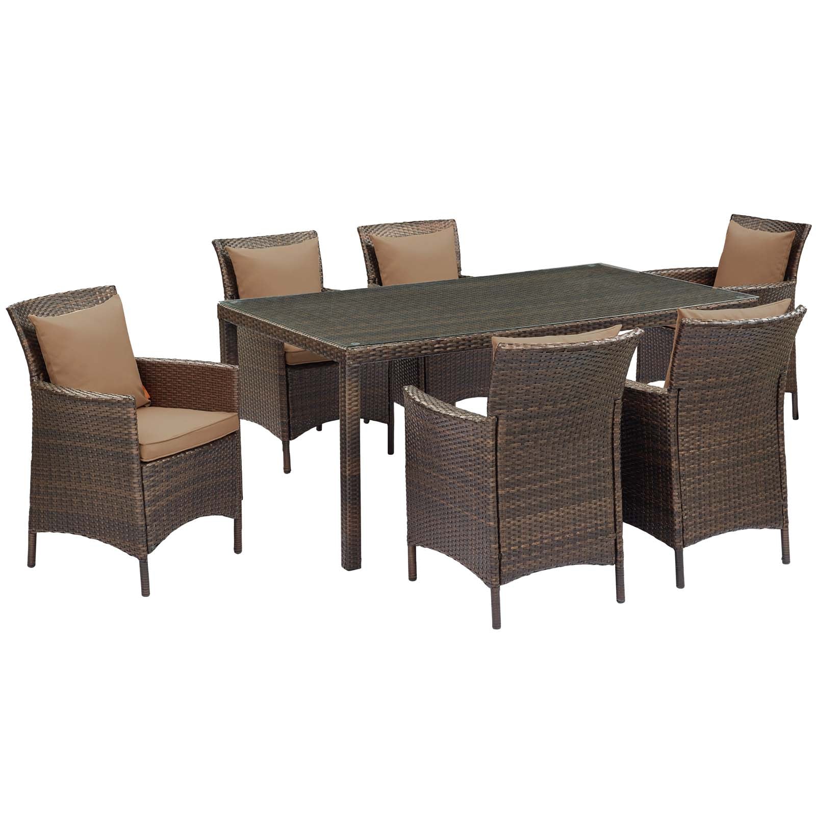 Modway Outdoor Dining Sets - Conduit 7 Piece Outdoor Patio Wicker Rattan Dining Set Brown Mocha