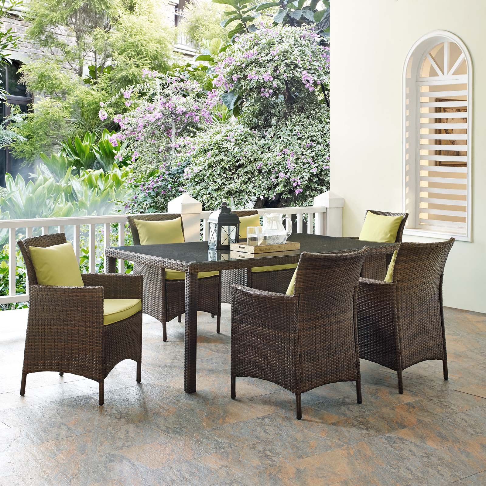 Modway Outdoor Dining Sets - Conduit 7 Piece Outdoor Patio Wicker Rattan Dining Set Brown Peridot