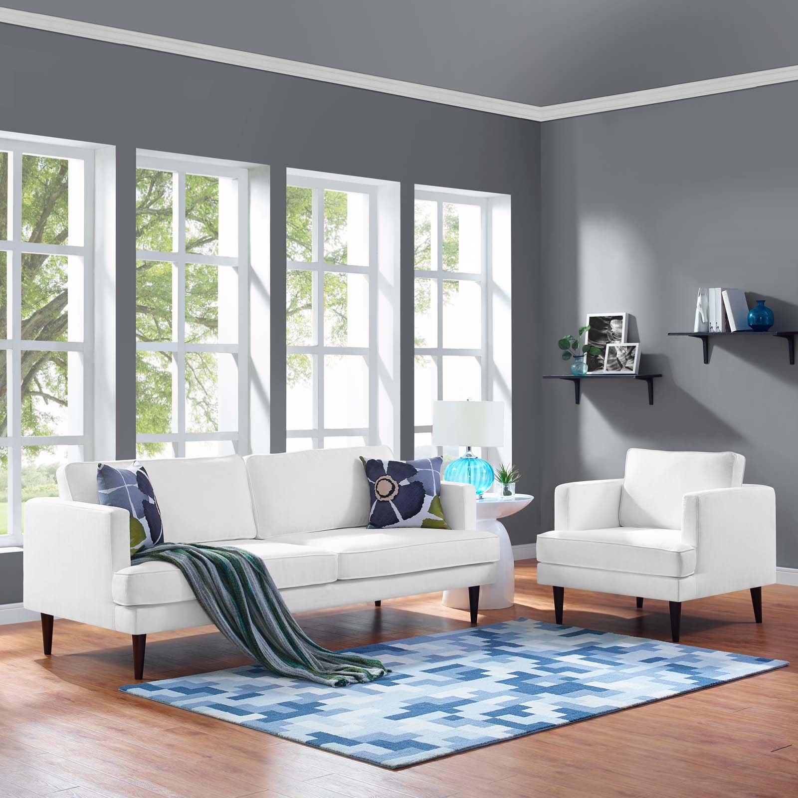 Modway Living Room Sets - Agile Upholstered Fabric Sofa And Armchair Set White