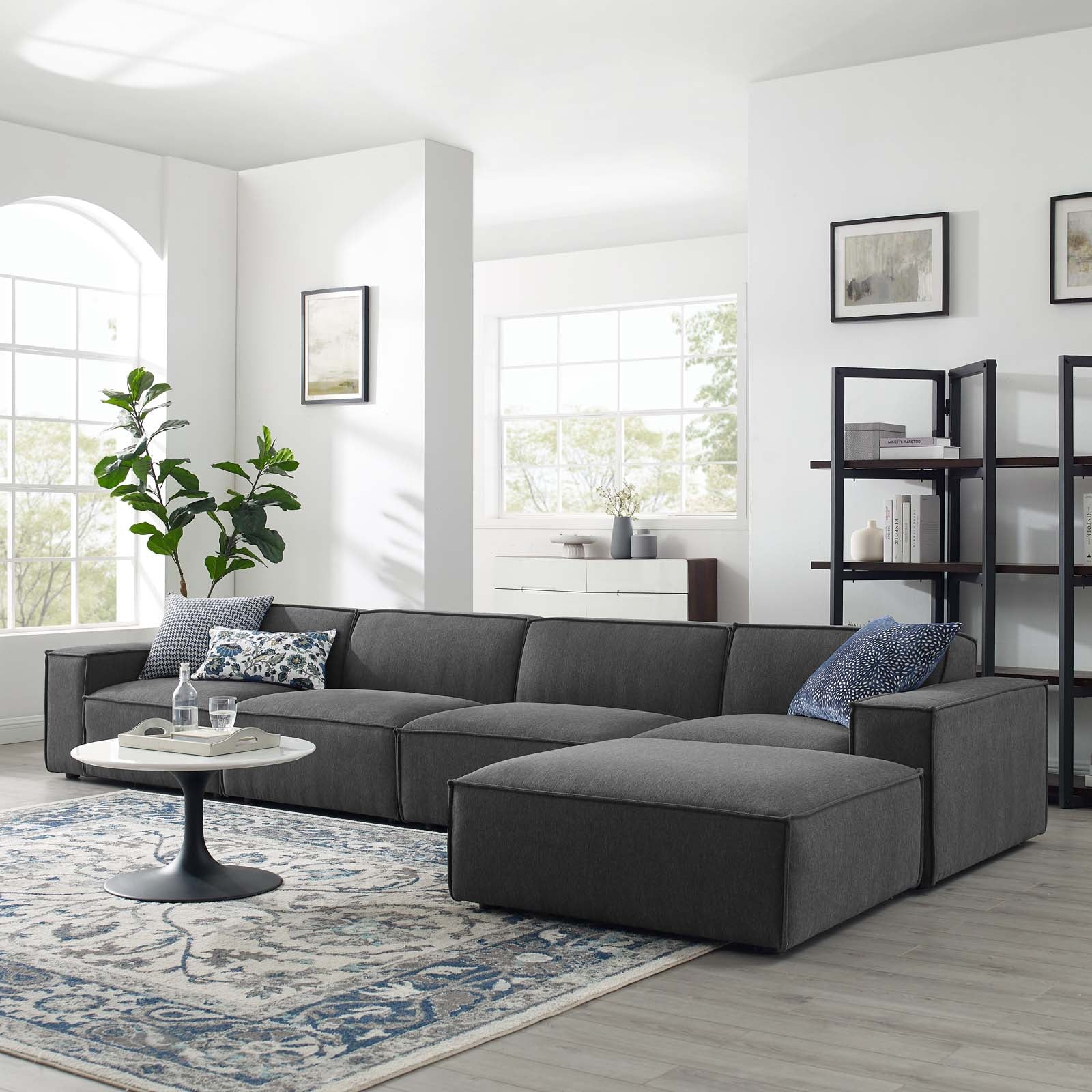 Modway Sectional Sofas - 164" Restore 5-Piece Sectional Sofa Charcoal