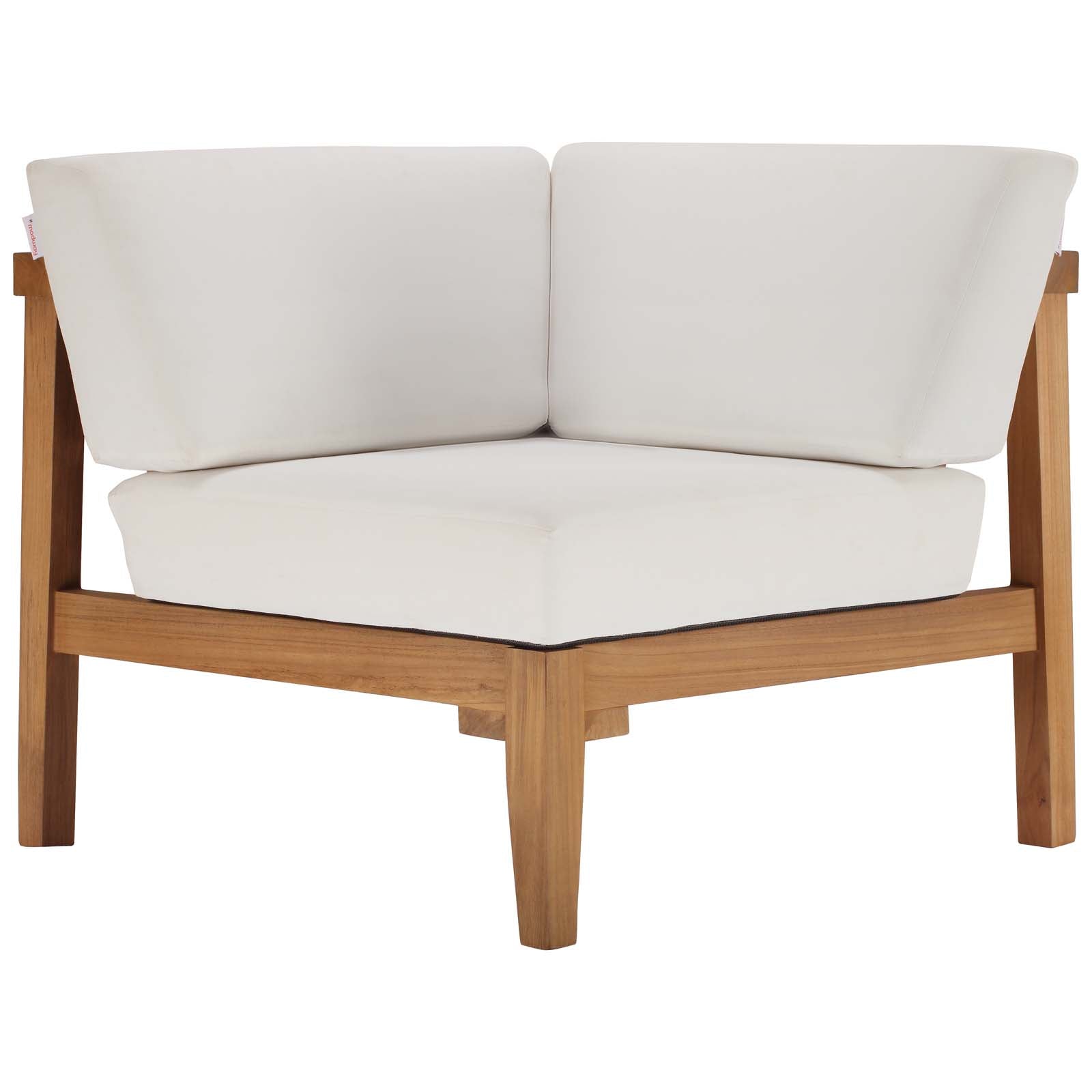 Modway Outdoor Chairs - Bayport Outdoor Patio Teak Wood Corner Chair Natural White