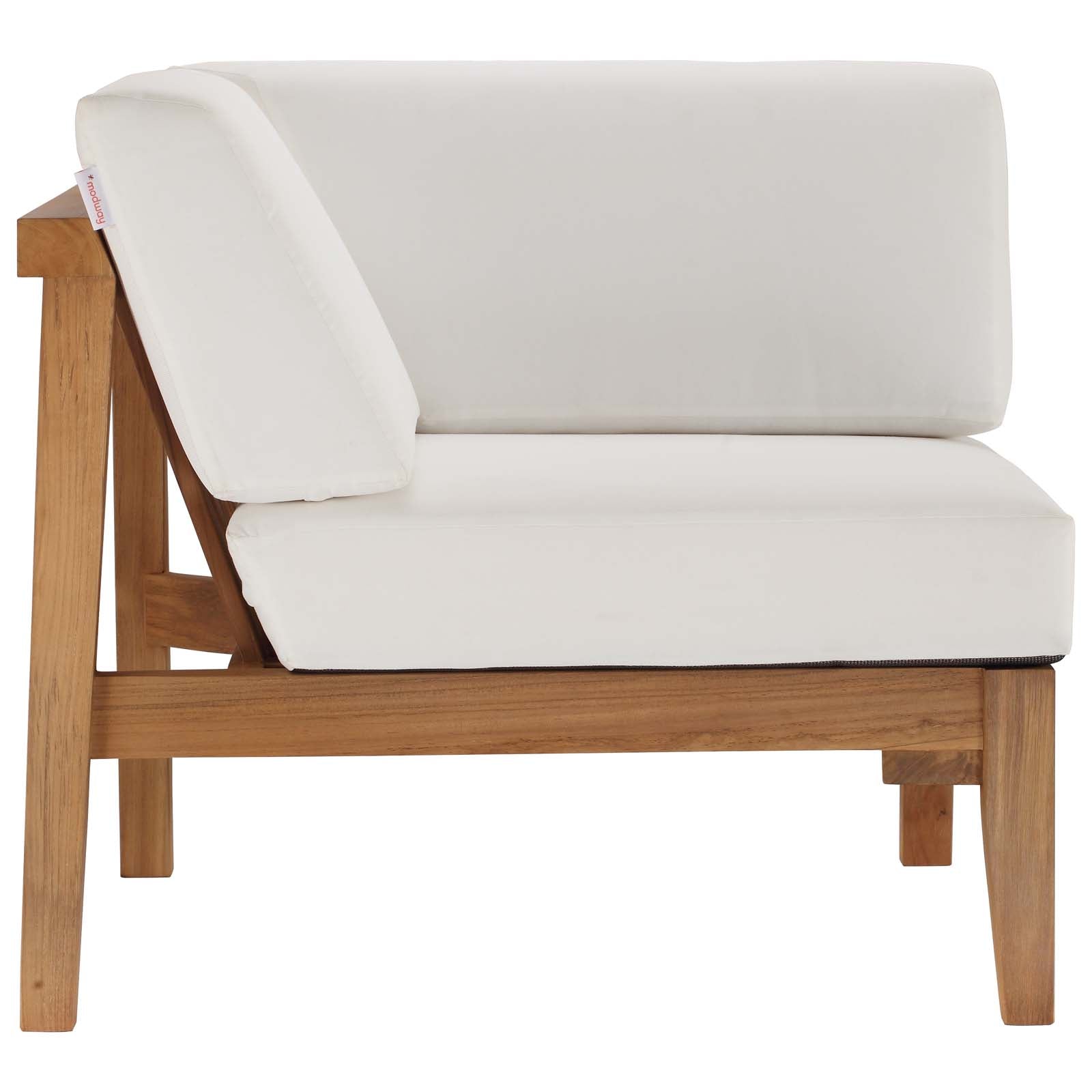 Modway Outdoor Chairs - Bayport Outdoor Patio Teak Wood Corner Chair Natural White