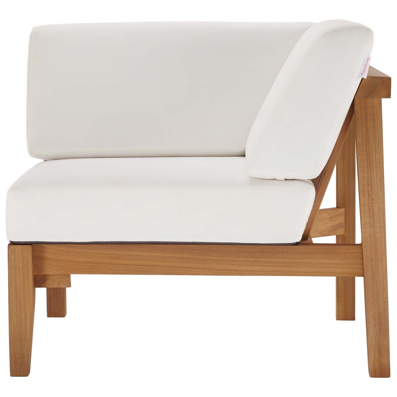 Modway Outdoor Chairs - Bayport Outdoor Patio Teak Wood Corner Chair Natural White