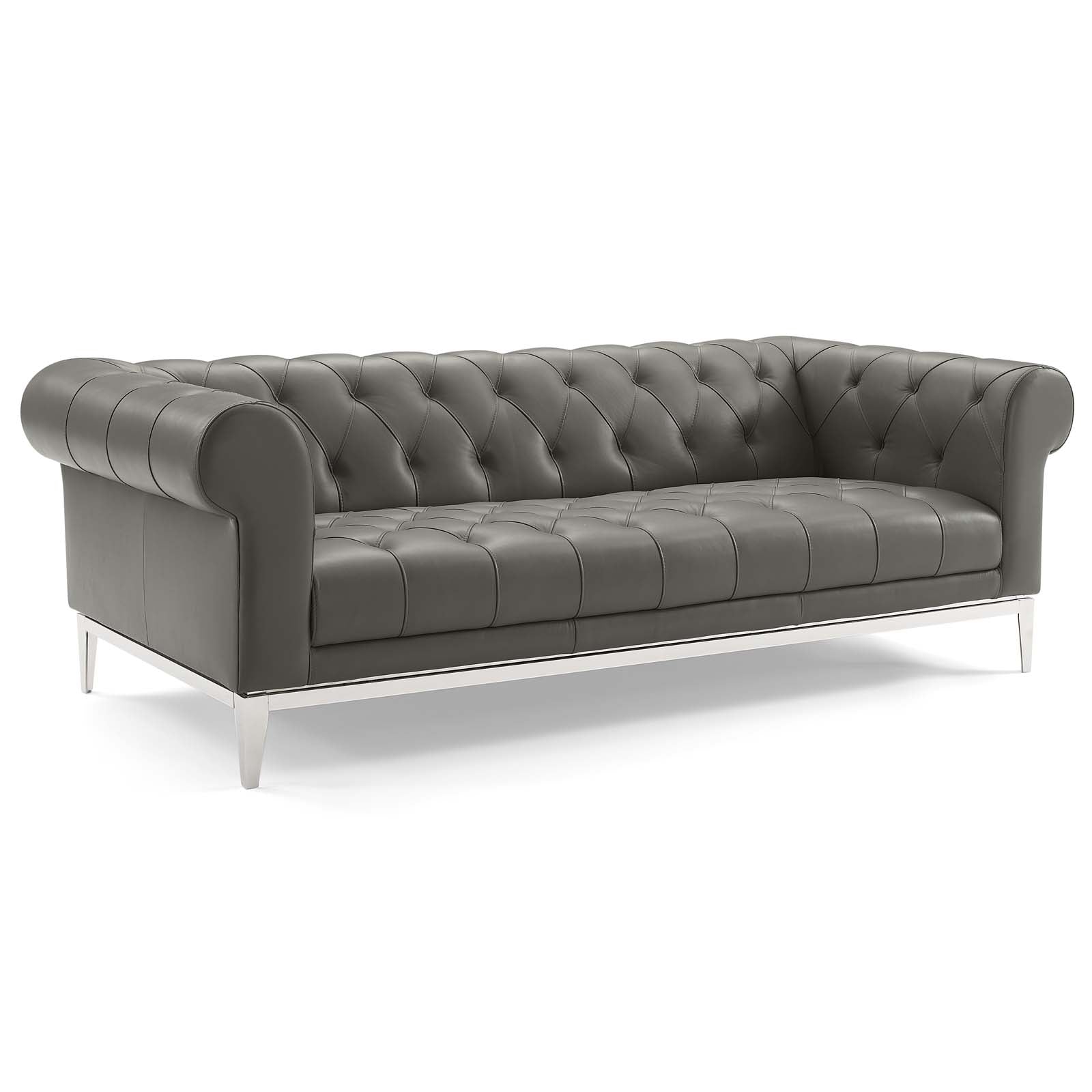 Modway Sofas & Couches - Idyll-Tufted-Upholstered-Leather-Sofa-and-Armchair-Set-Gray