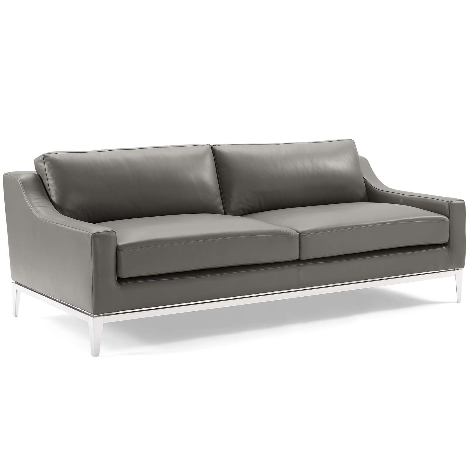 Modway Sofas & Couches - Harness-Stainless-Steel-Base-Leather-Sofa-and-Loveseat-Set-Gray