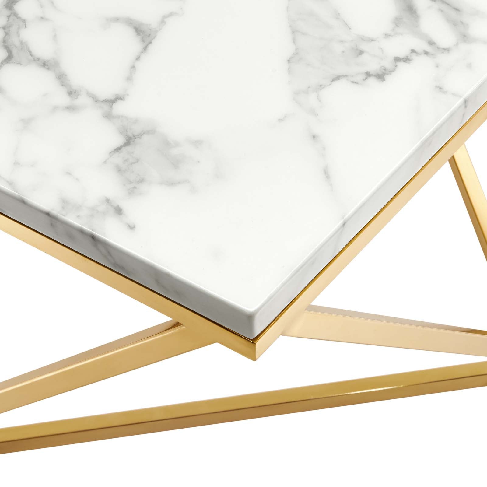 Modway Side & End Tables - Vertex Gold Metal Stainless Steel Coffee Table Gold White