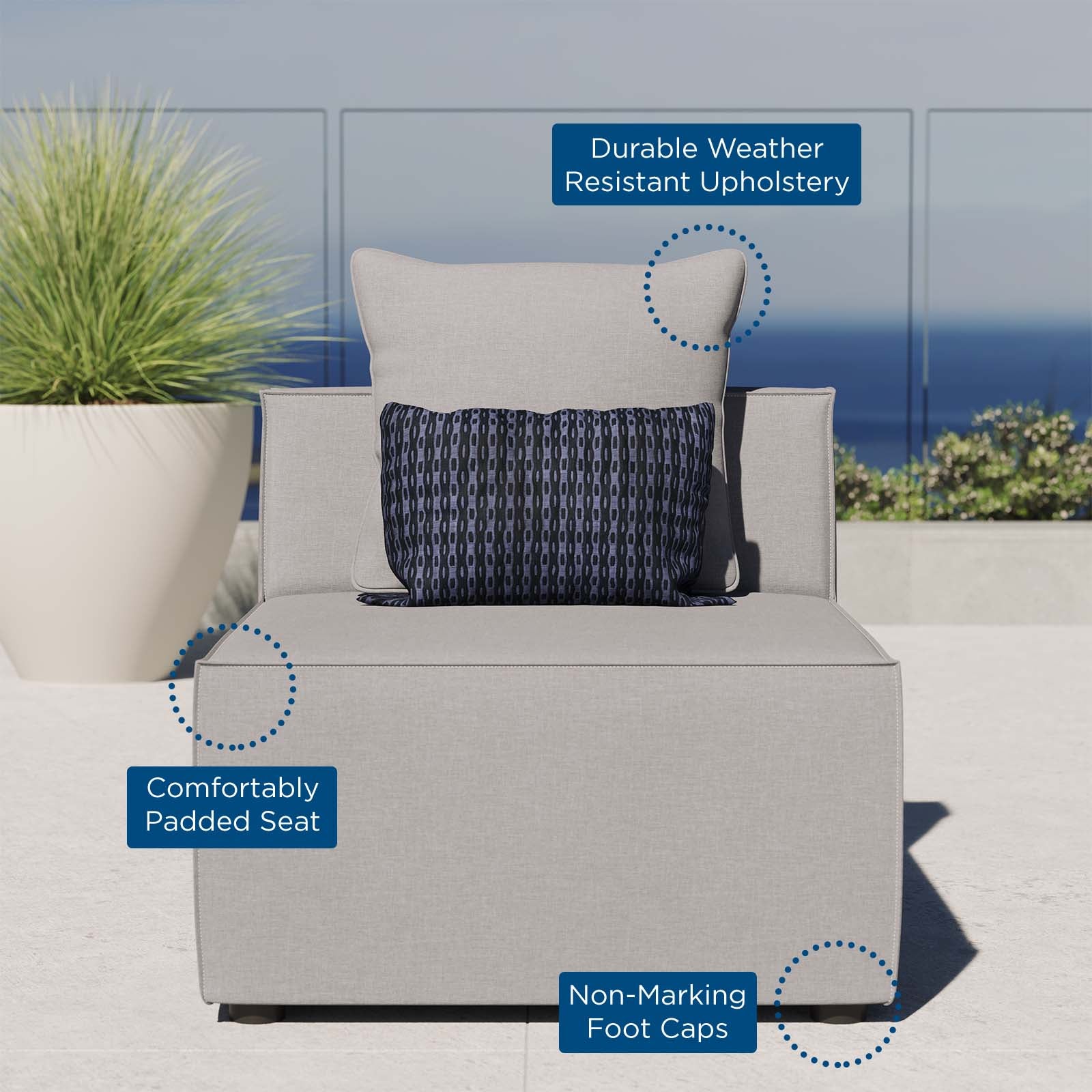 Modway Outdoor Chairs - Saybrook Outdoor Patio Upholstered Sectional Sofa Armless Chair Gray