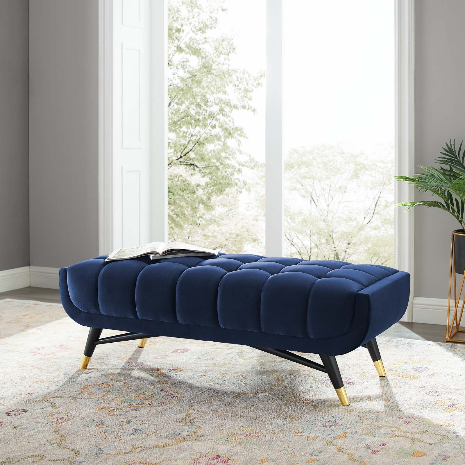 Modway Benches - Adept 47.5" Performance Velvet Bench Midnight Blue