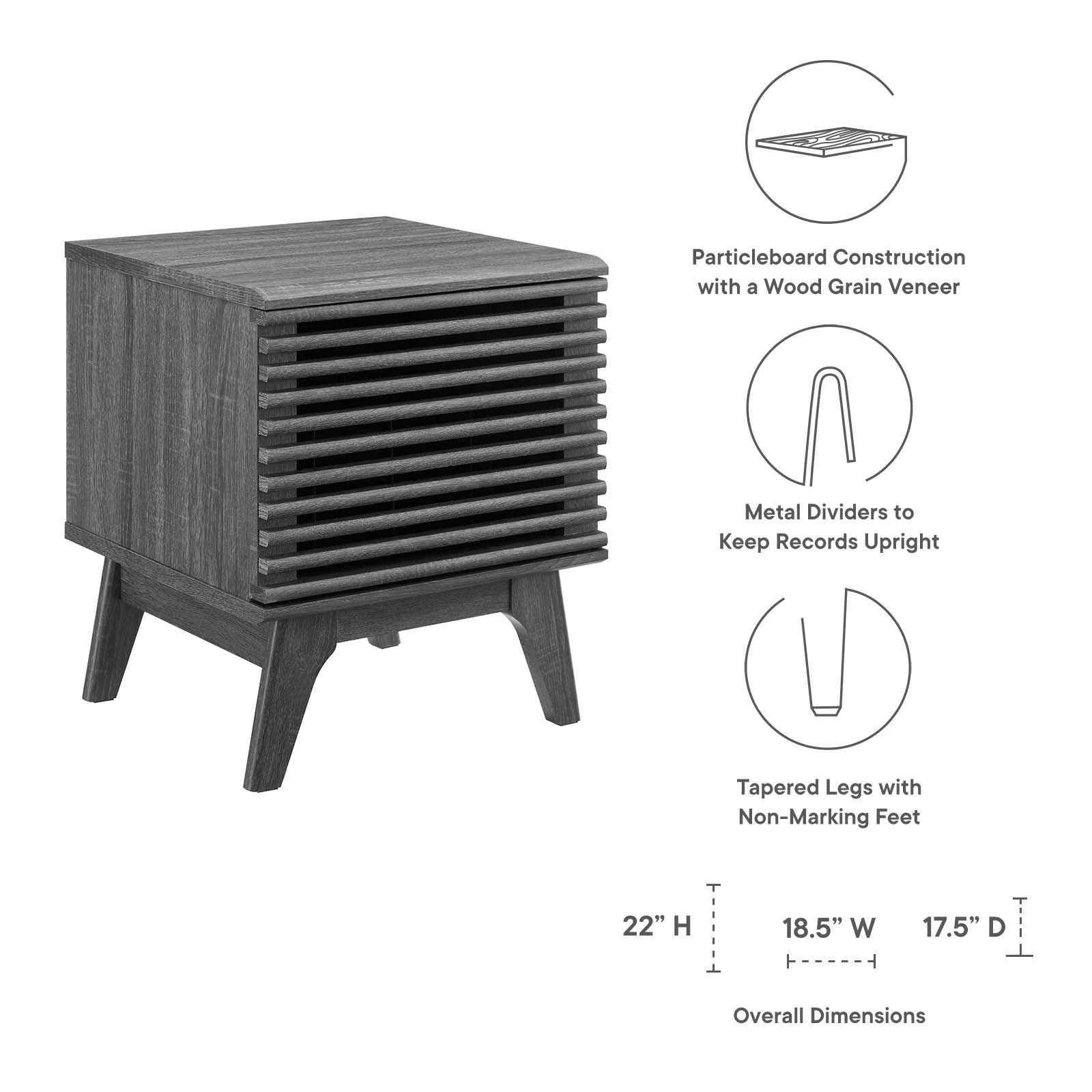 Modway Bookcases & Display Units - Render Vinyl Record Display Stand Charcoal 22"H