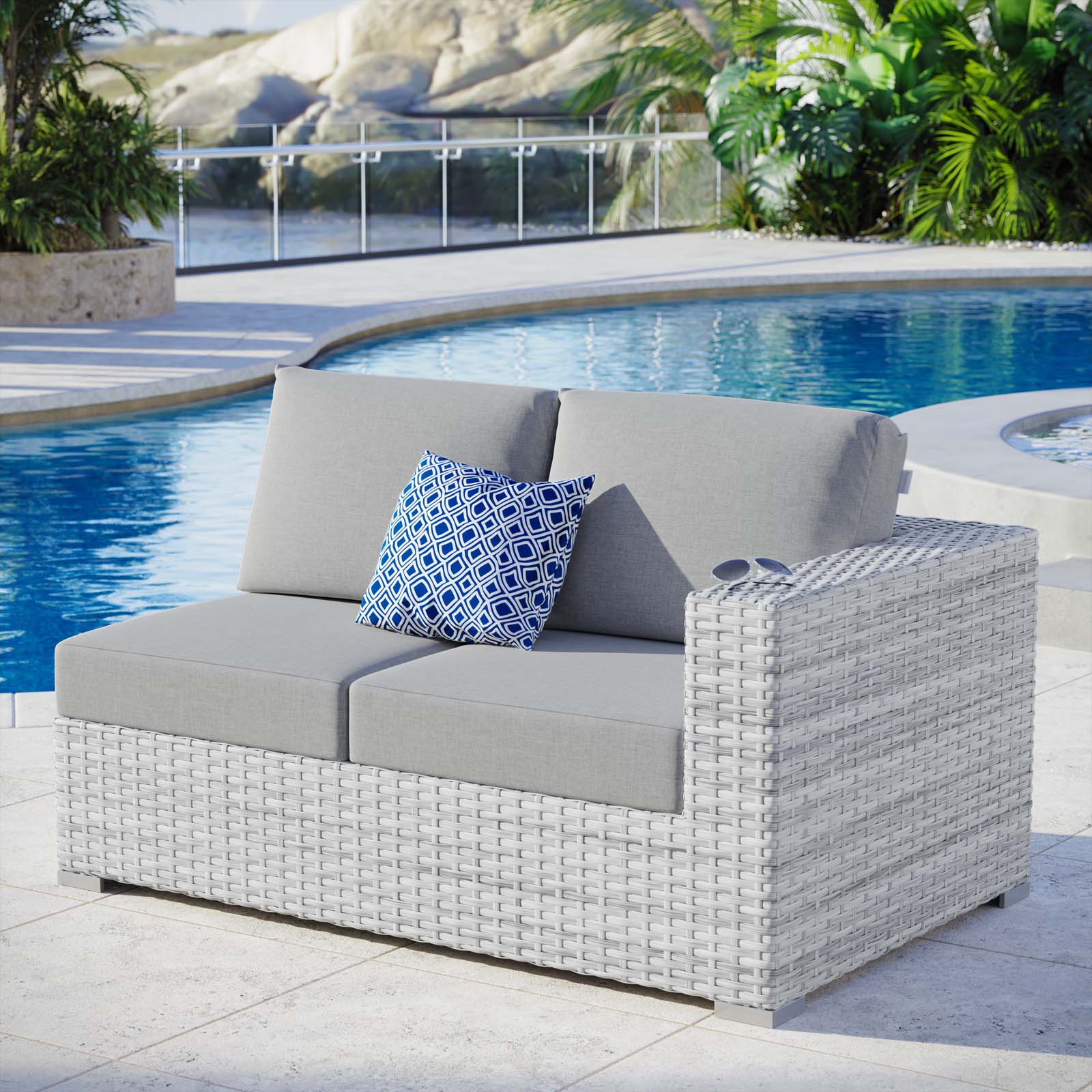 Modway Outdoor Sofas - Convene Outdoor Patio Right-Arm Loveseat Light Gray