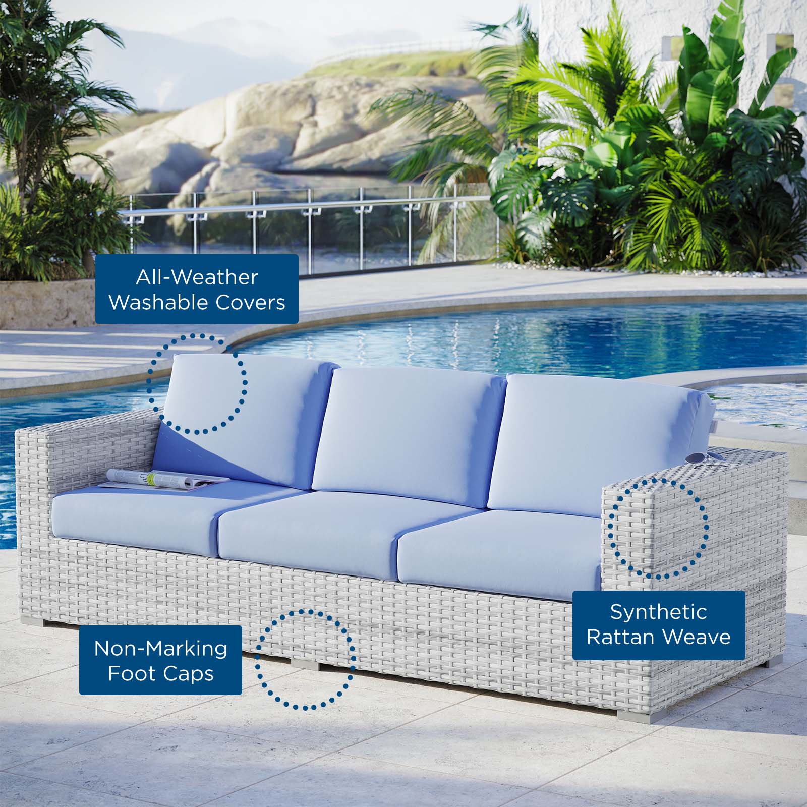 Modway Outdoor Sofas - Convene Outdoor Patio Sofa Light Gray Light Blue