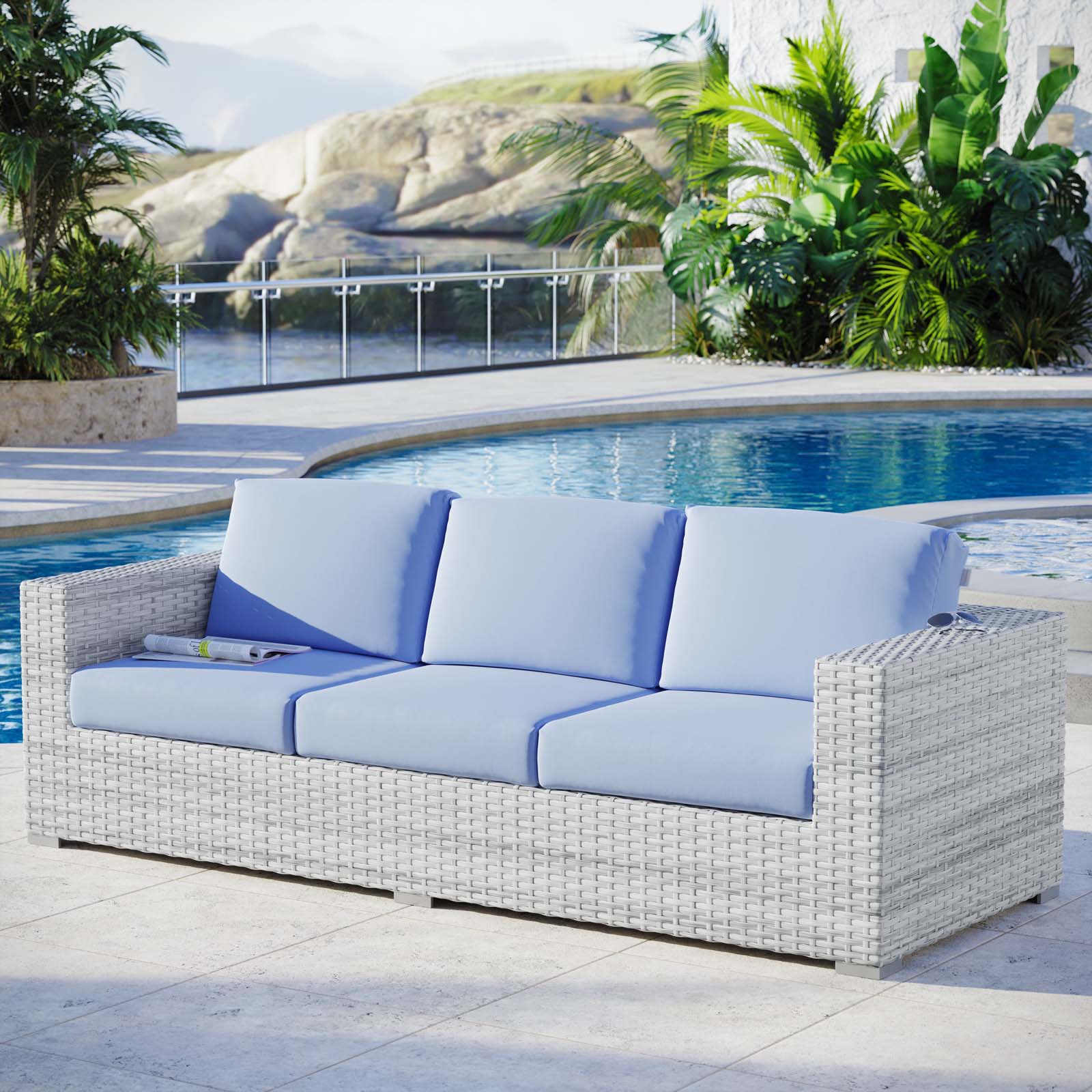 Modway Outdoor Sofas - Convene Outdoor Patio Sofa Light Gray Light Blue