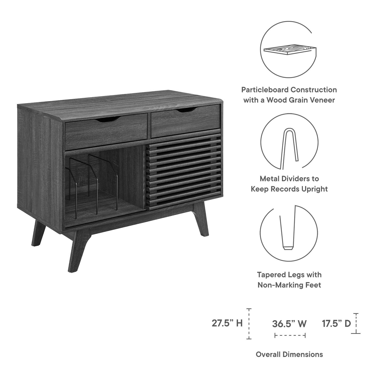 Modway Bookcases & Display Units - Render Vinyl Record Display Stand Charcoal 27.5"H