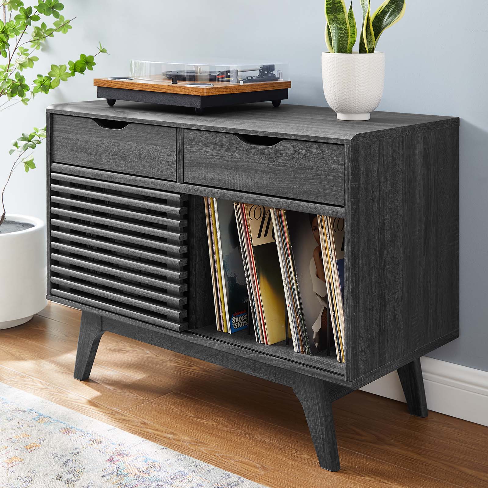 Modway Bookcases & Display Units - Render Vinyl Record Display Stand Charcoal 27.5"H