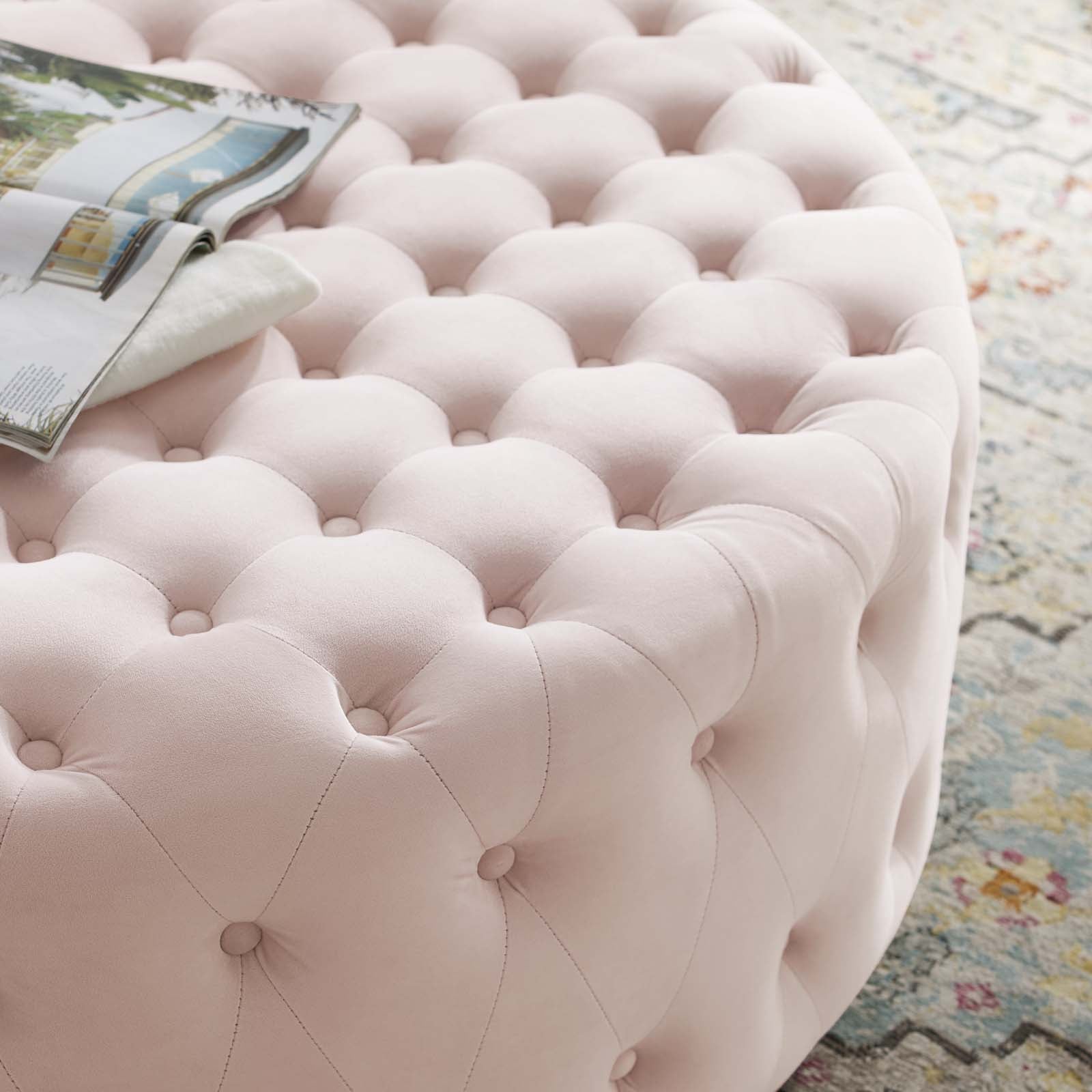 Modway Ottomans & Stools - Ensconce Tufted Performance Velvet Round Ottoman Pink