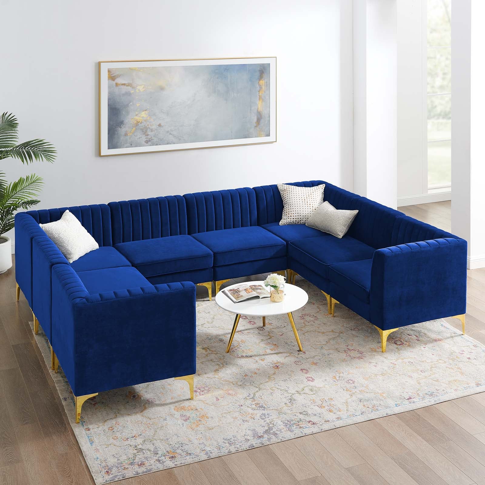 Modway Sectional Sofas - Triumph Channel Tufted Performance Velvet 8-Piece Sectional Sofa Navy