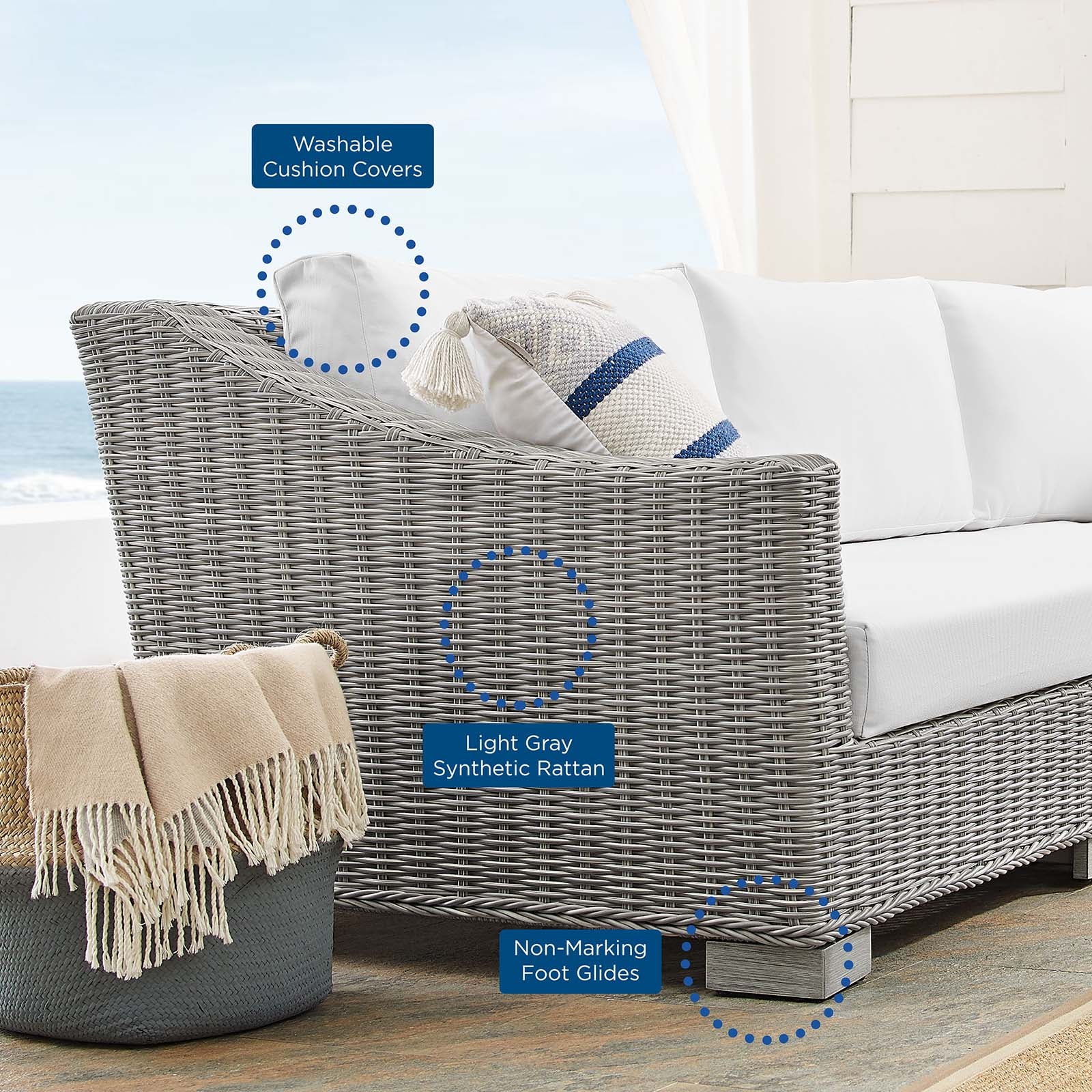 Modway Outdoor Conversation Sets - Conway Sunbrella Outdoor Patio Wicker Rattan 4-Piece Furniture Set Light Gray White