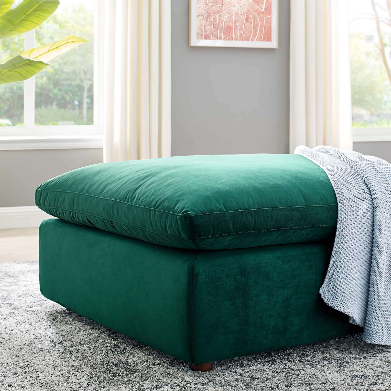 Modway Ottomans & Stools - Commix Down Filled Overstuffed Performance Velvet Ottoman Green