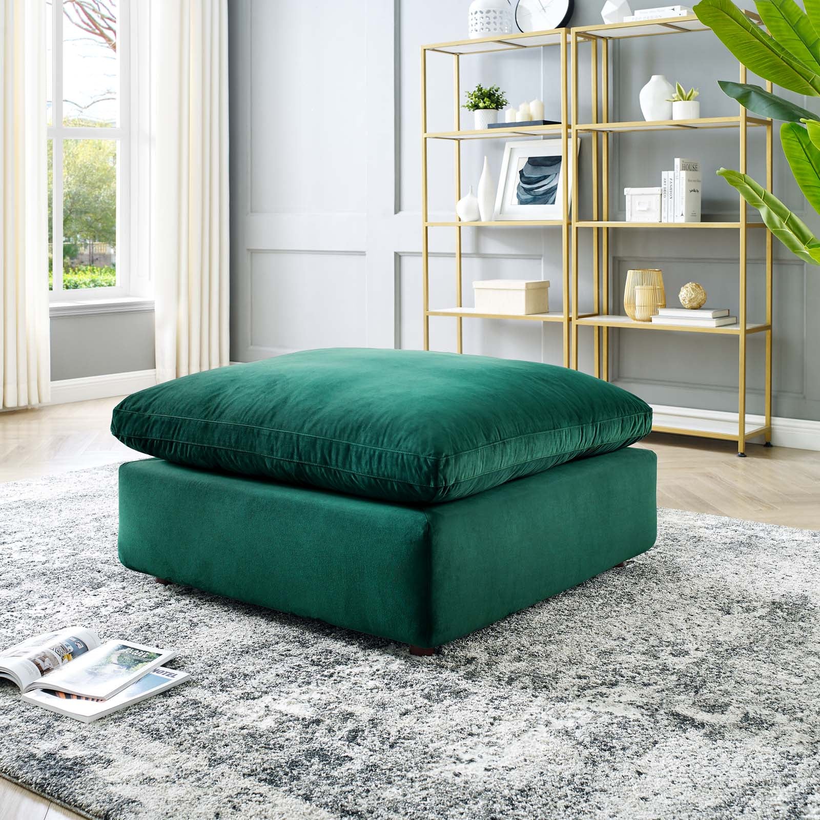 Modway Ottomans & Stools - Commix Down Filled Overstuffed Performance Velvet Ottoman Green