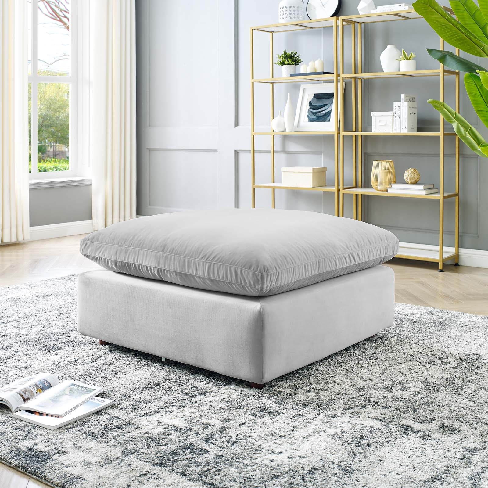 Modway Ottomans & Stools - Commix Down Filled Overstuffed Performance Velvet Ottoman Light Gray