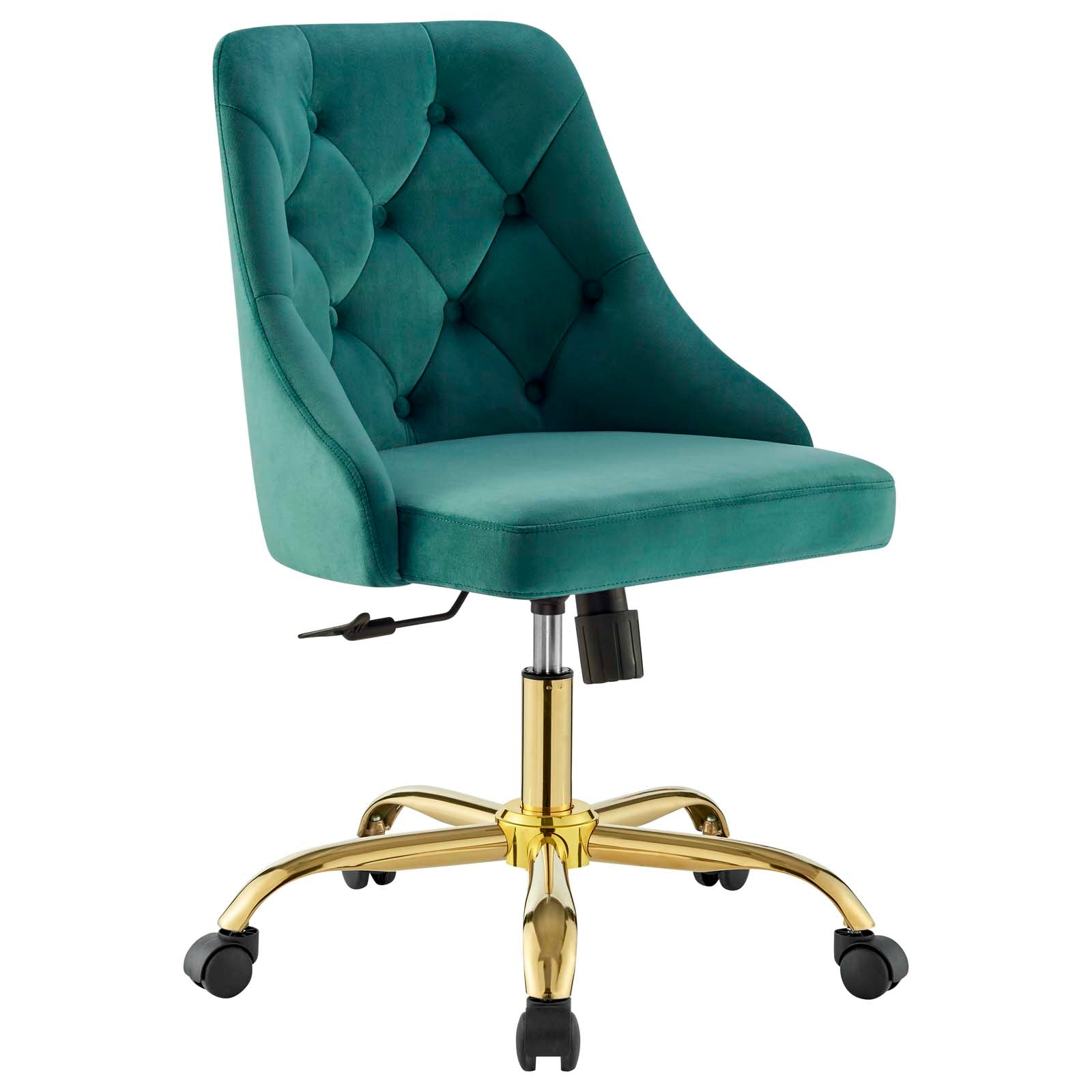 Modway Task Chairs - Distinct Tufted Swivel Performance Velvet Office Chair Gold Teal