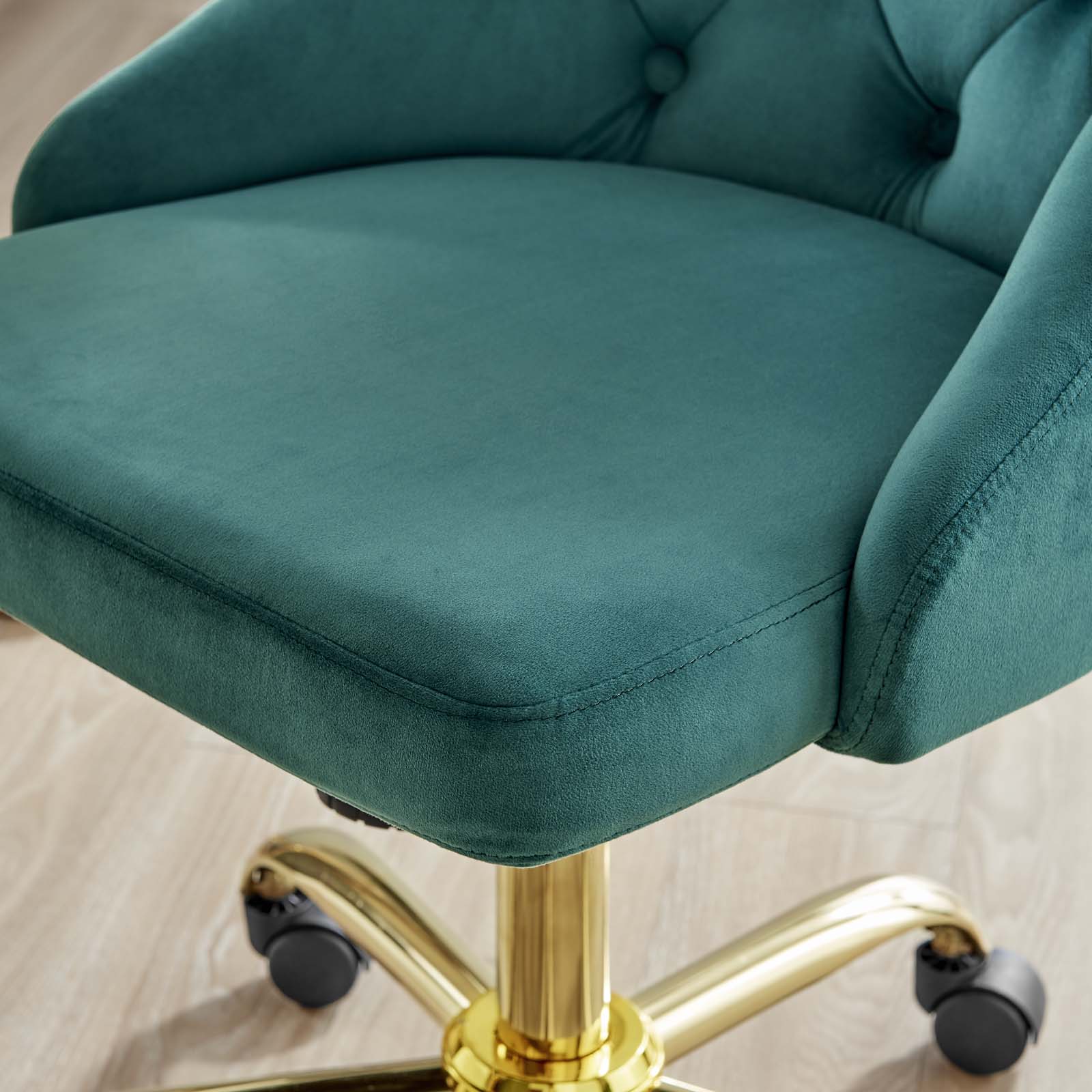 Modway Task Chairs - Distinct Tufted Swivel Performance Velvet Office Chair Gold Teal