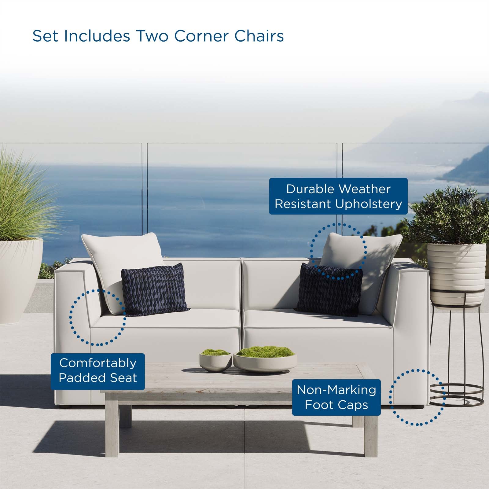 Modway Outdoor Sofas - Saybrook Outdoor Patio Upholstered 2-Piece Sectional Sofa Loveseat White