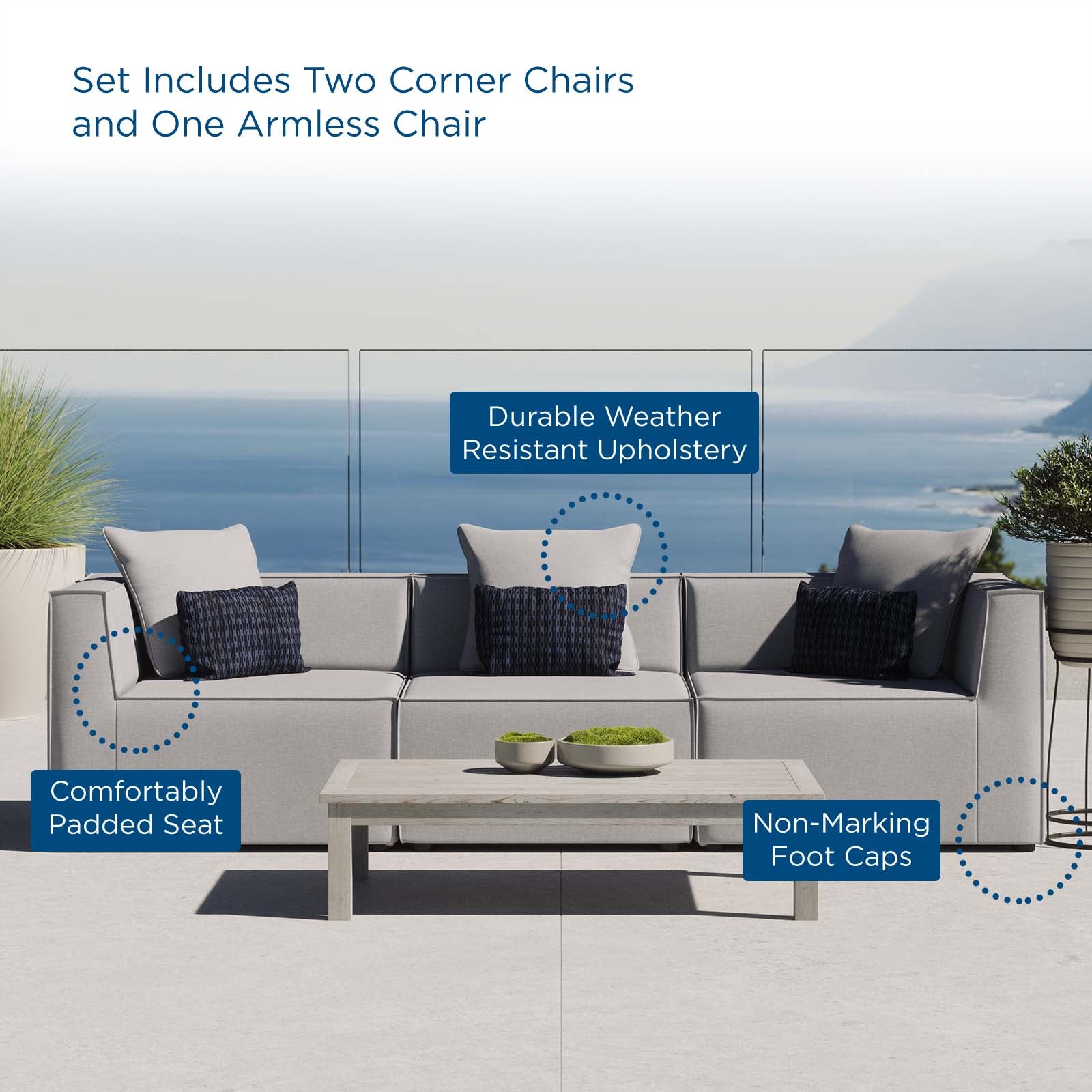 Modway Outdoor Sofas - Saybrook Outdoor Patio 3-Piece Sectional Sofa Gray