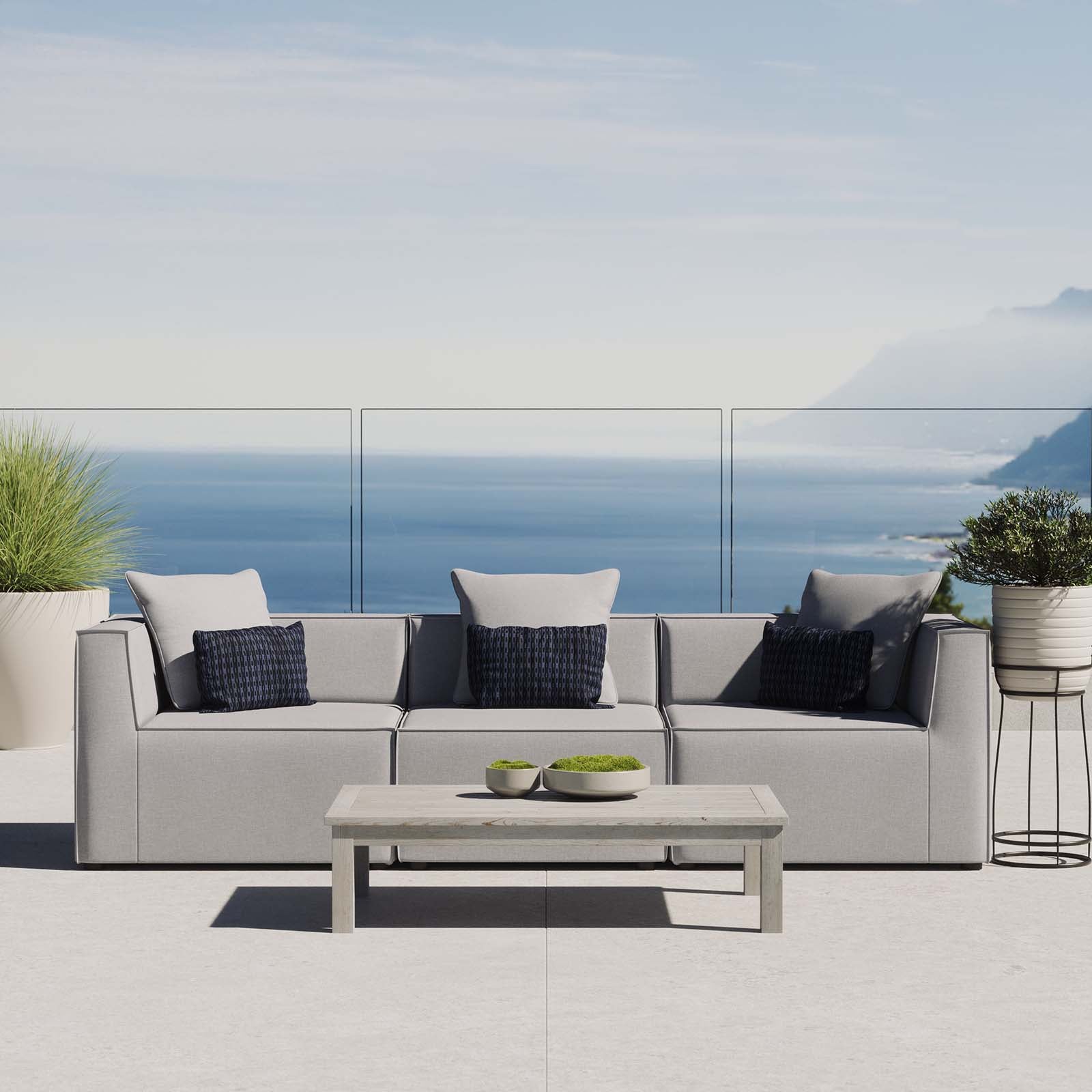 Modway Outdoor Sofas - Saybrook Outdoor Patio 3-Piece Sectional Sofa Gray